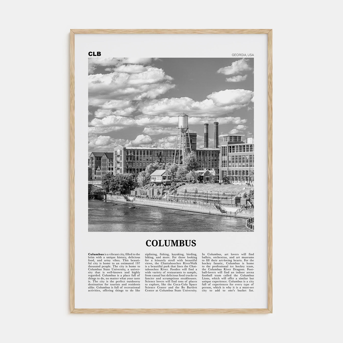 Columbus, Georgia Travel B&W Poster