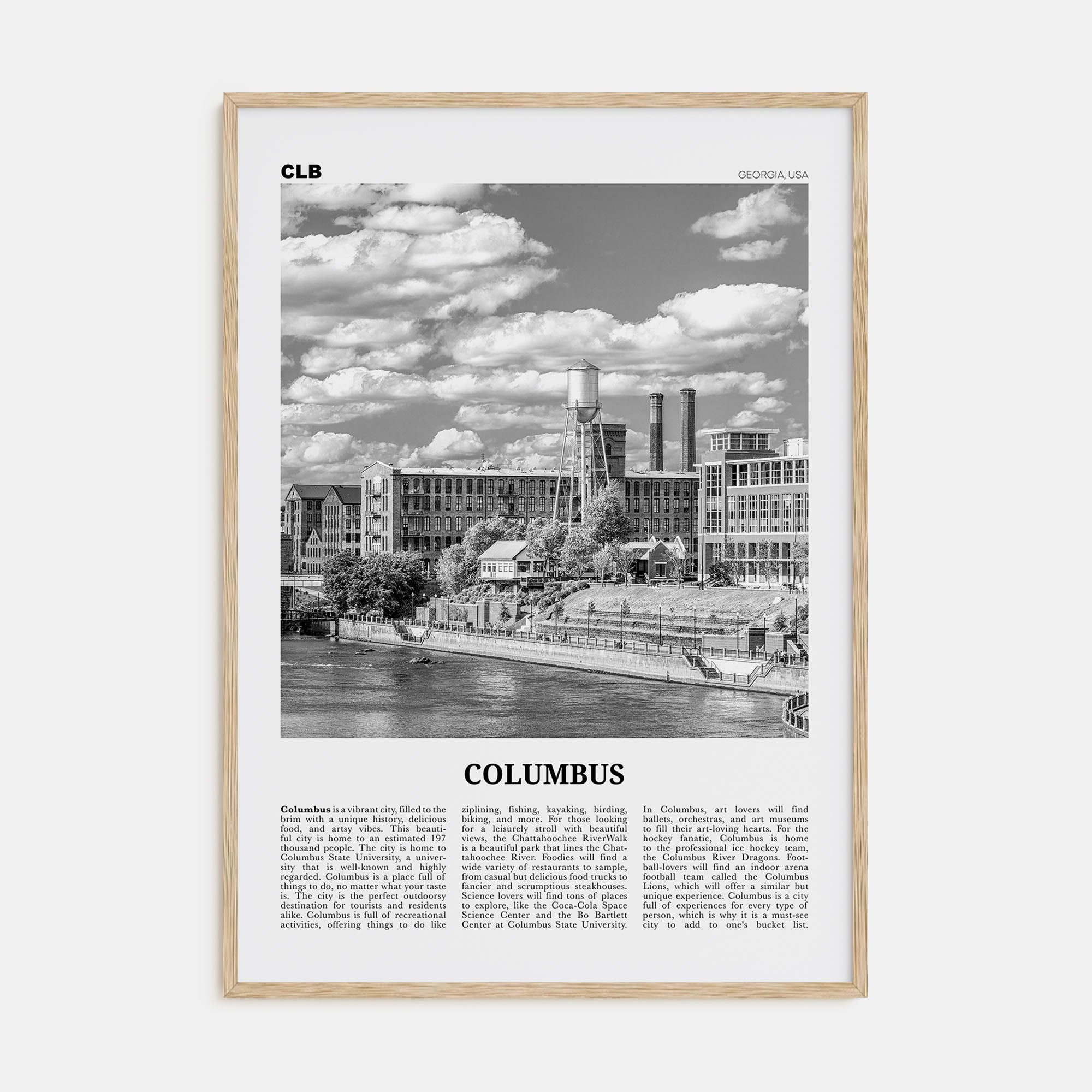 Columbus, Georgia Travel B&W Poster