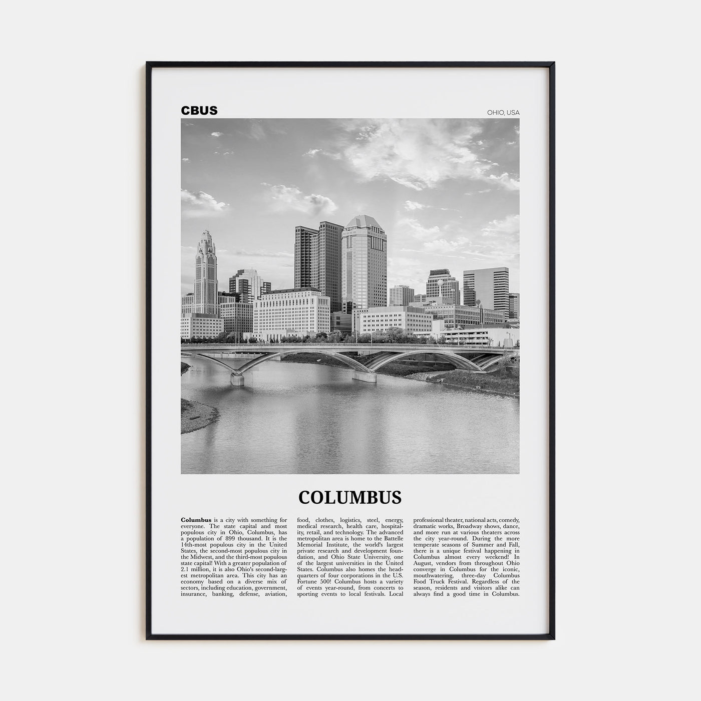 Columbus, Ohio Travel B&W No 1 Poster