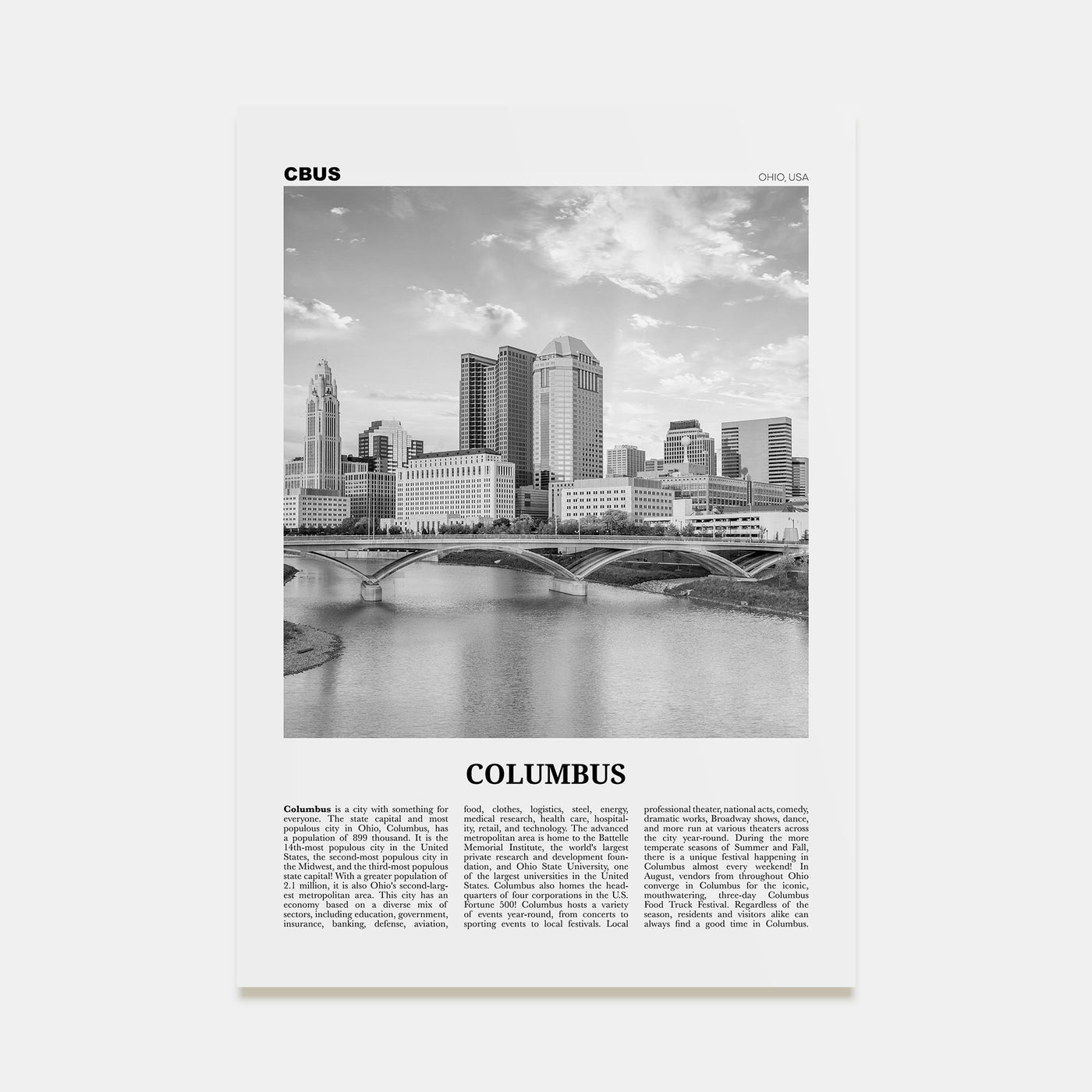 Columbus, Ohio Travel B&W No 1 Poster