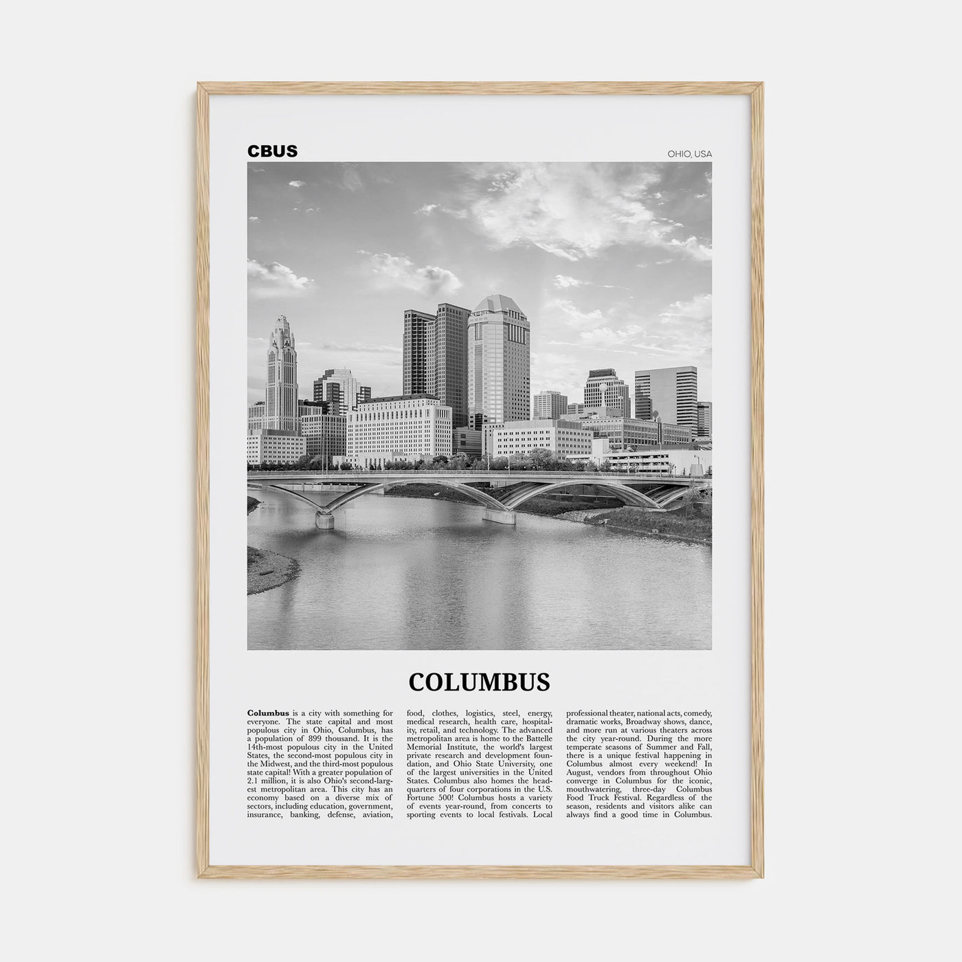 Columbus, Ohio Travel B&W No 1 Poster