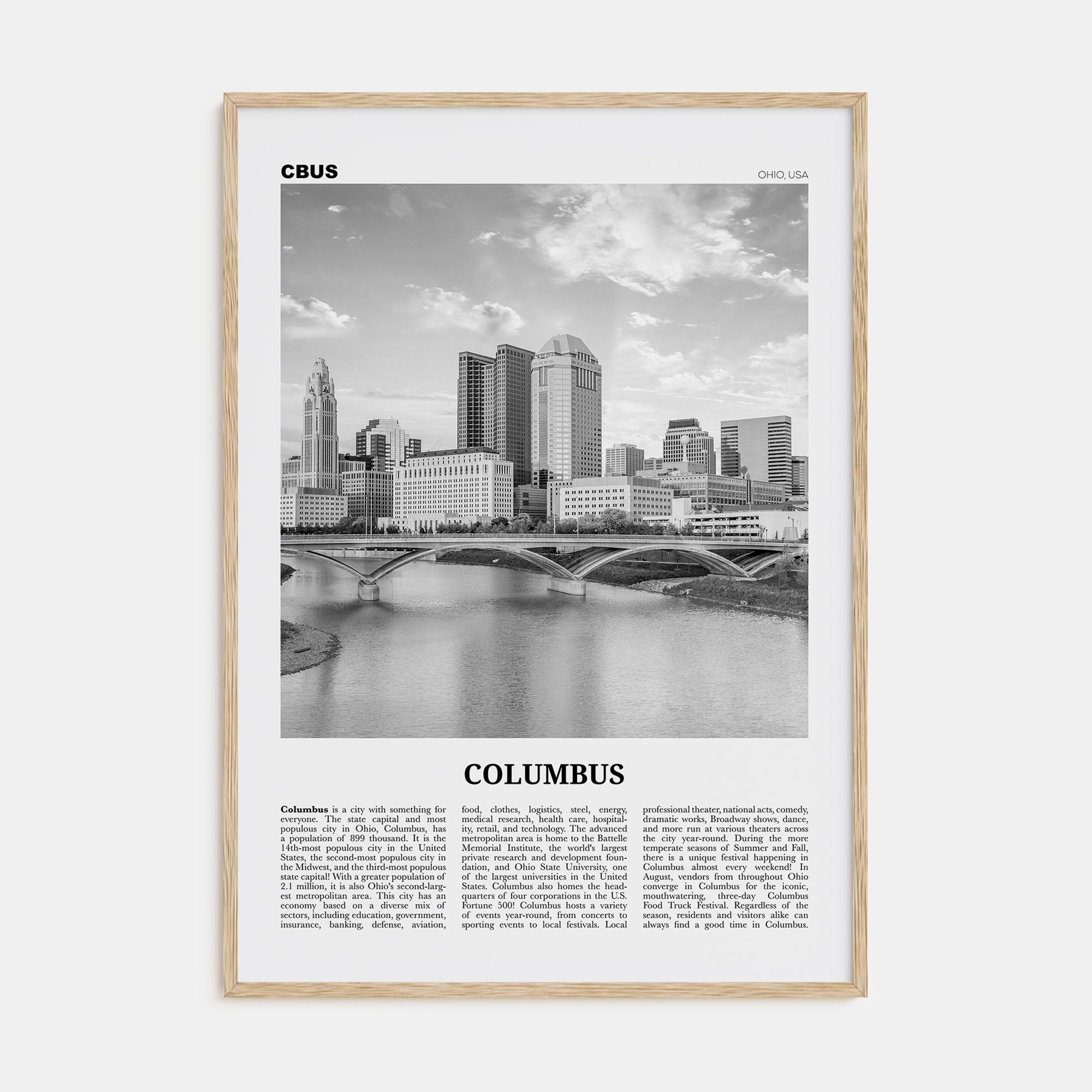 Columbus, Ohio Travel B&W No 1 Poster
