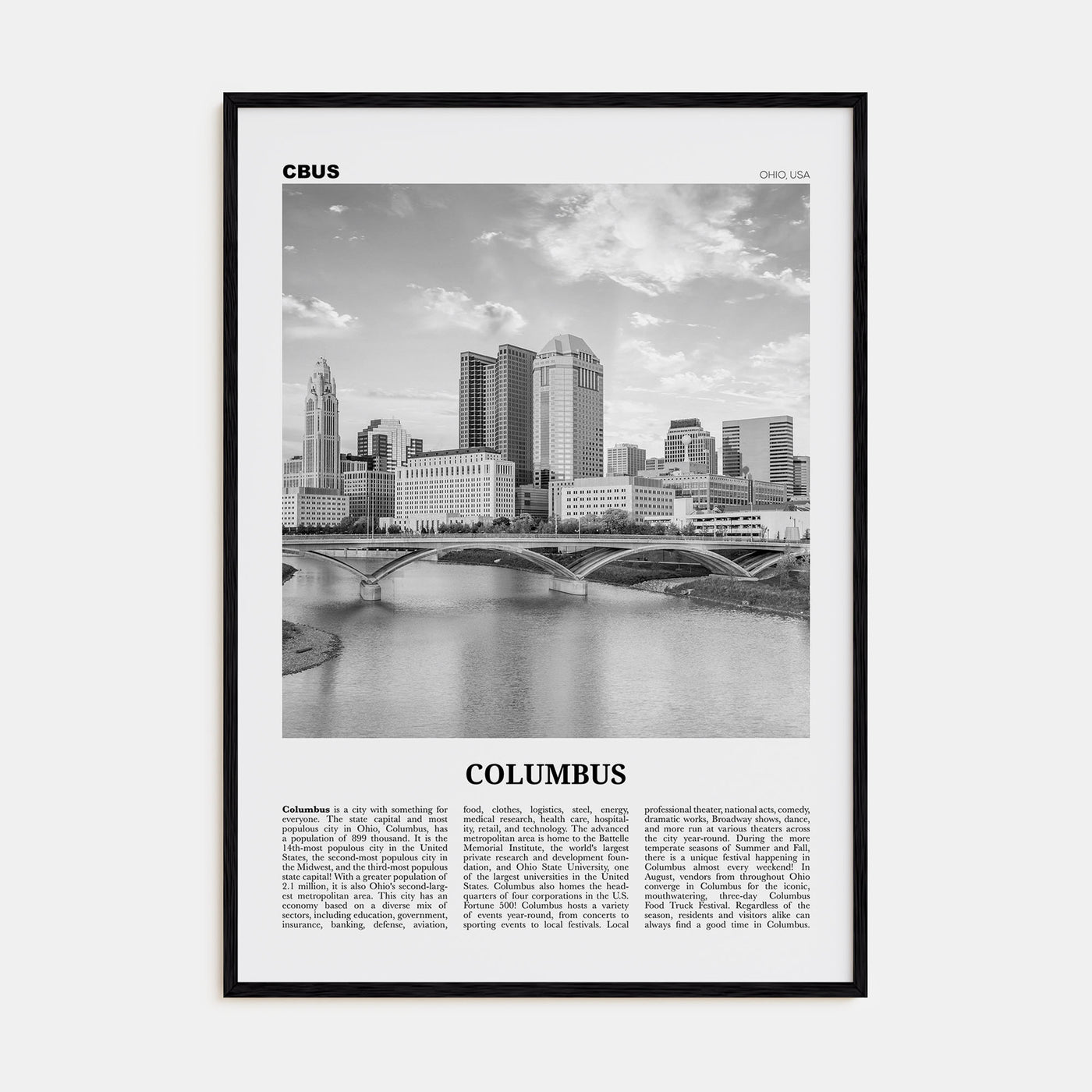 Columbus, Ohio Travel B&W No 1 Poster