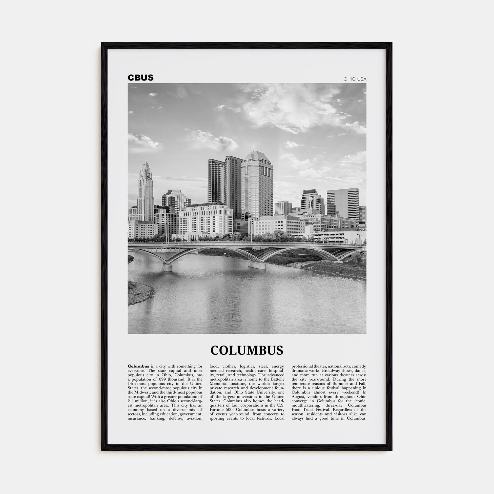 Columbus, Ohio Travel B&W No 1 Poster