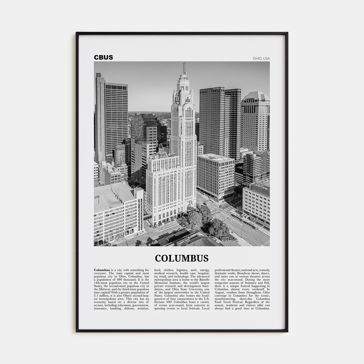Columbus, Ohio Travel B&W No 2 Poster