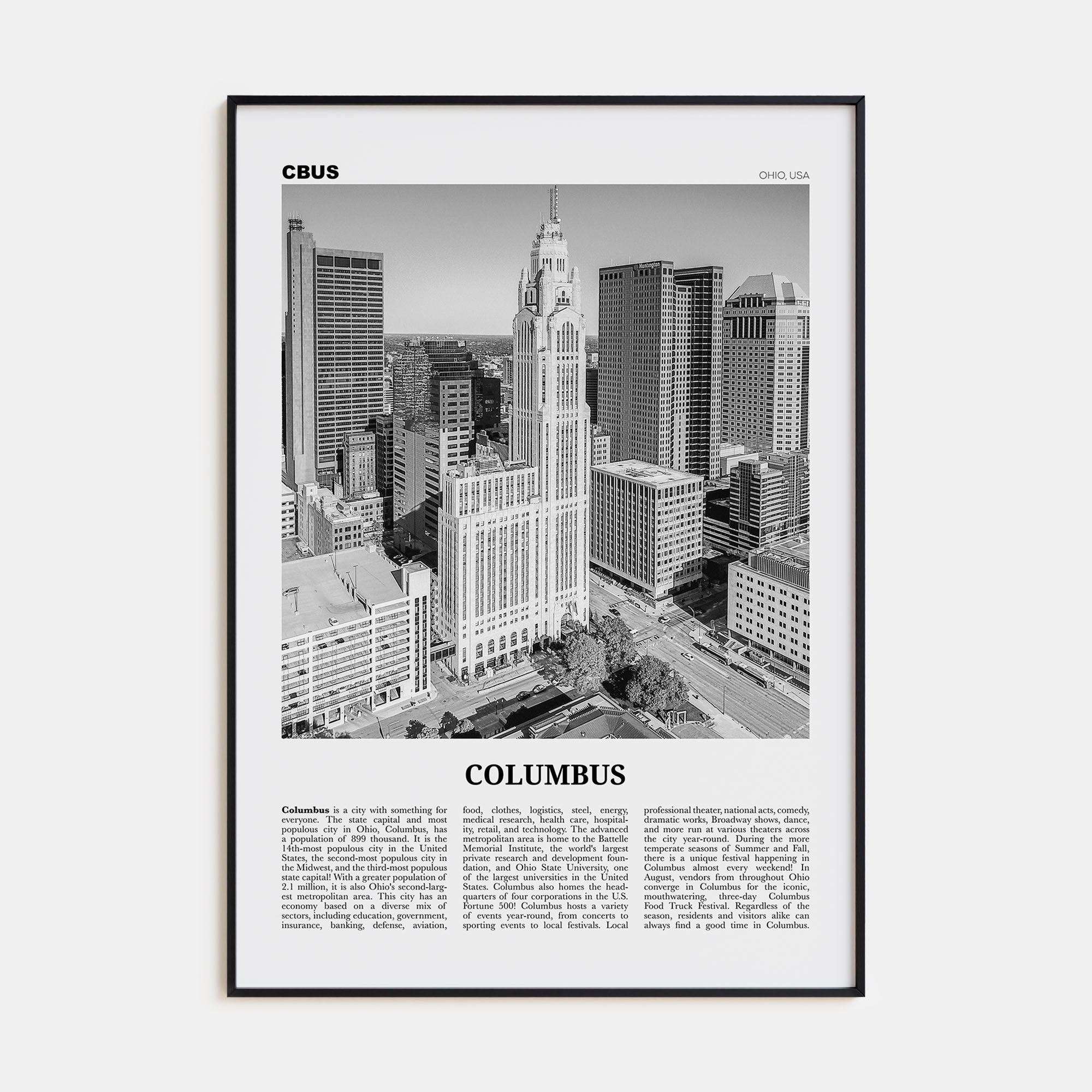 Columbus, Ohio Travel B&W No 2 Poster