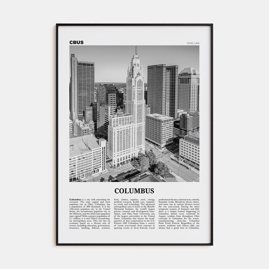 Columbus, Ohio Travel B&W No 2 Poster