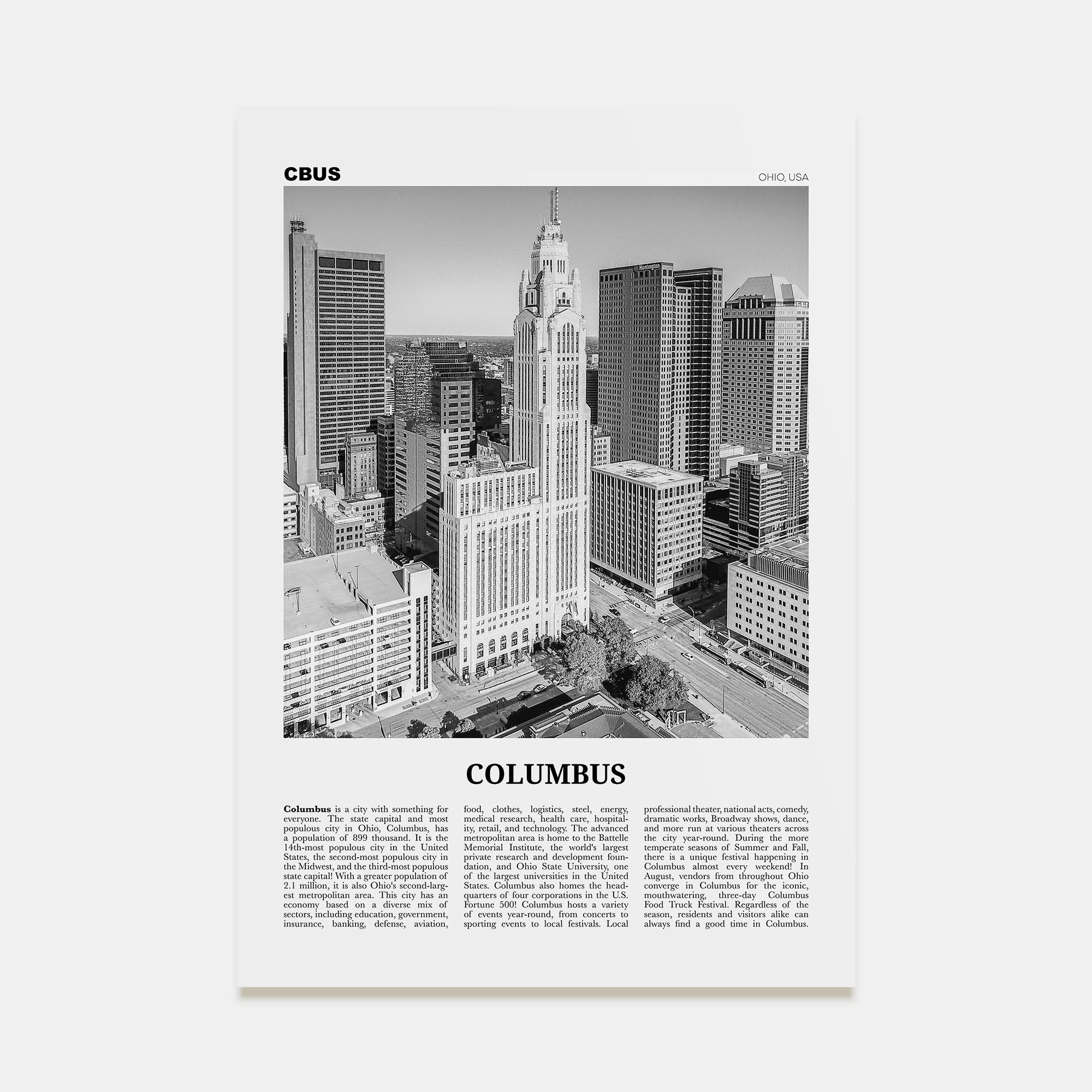 Columbus, Ohio Travel B&W No 2 Poster