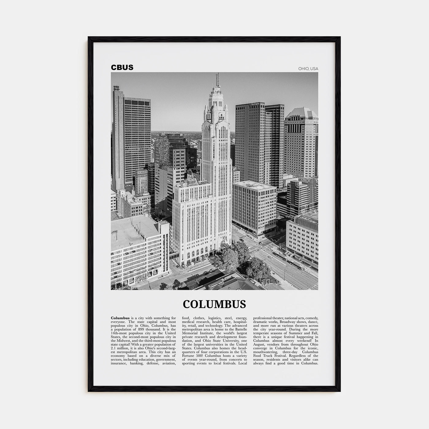 Columbus, Ohio Travel B&W No 2 Poster
