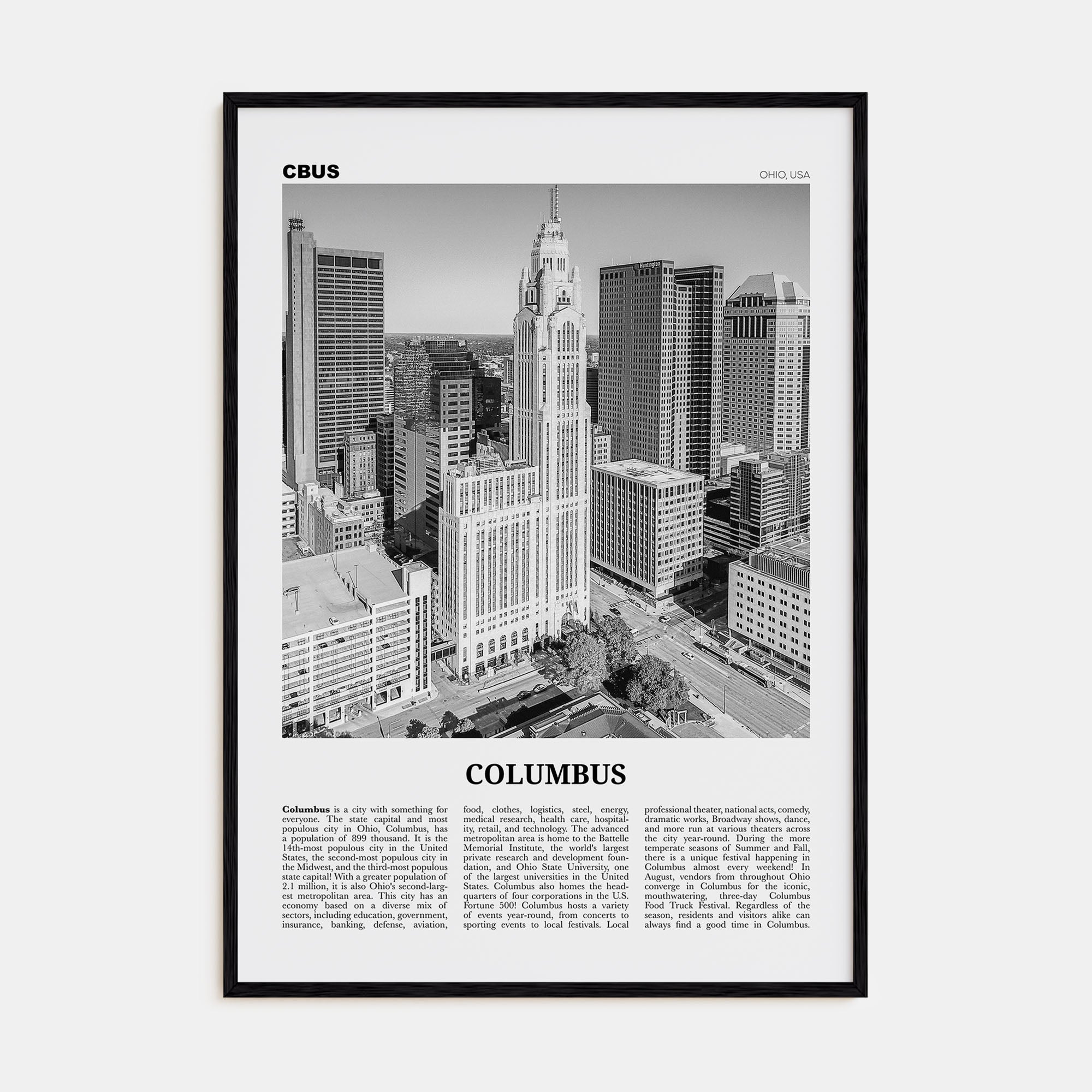Columbus, Ohio Travel B&W No 2 Poster