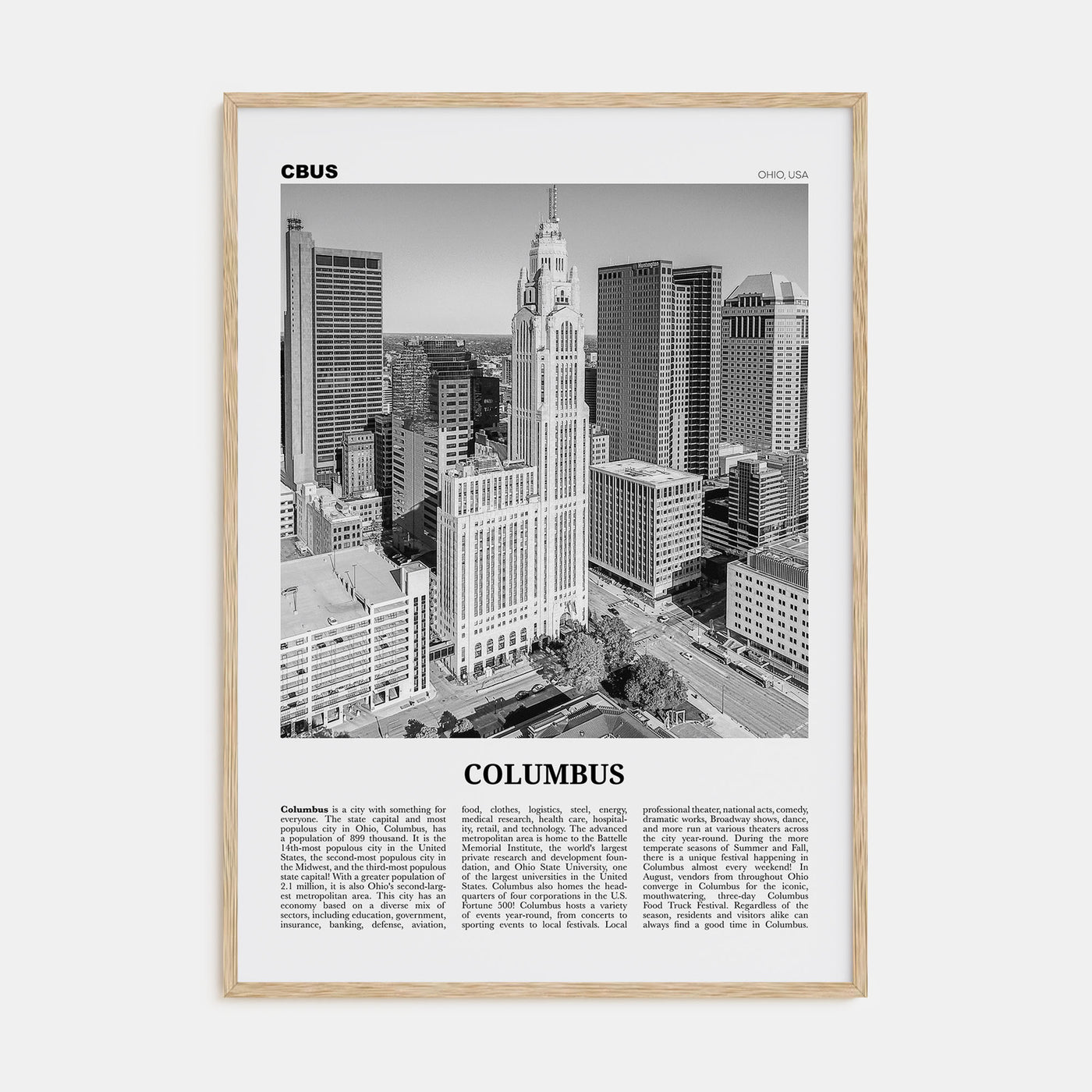 Columbus, Ohio Travel B&W No 2 Poster