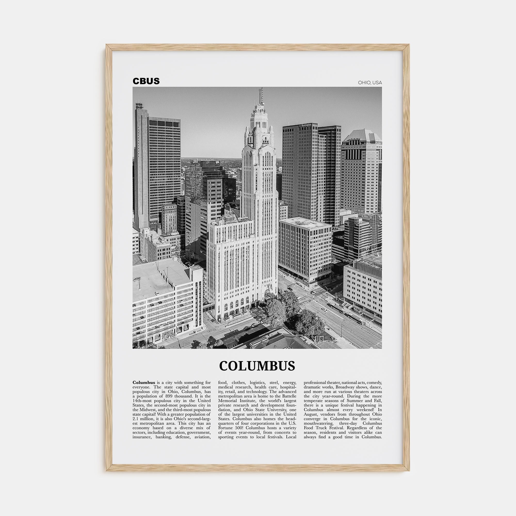Columbus, Ohio Travel B&W No 2 Poster