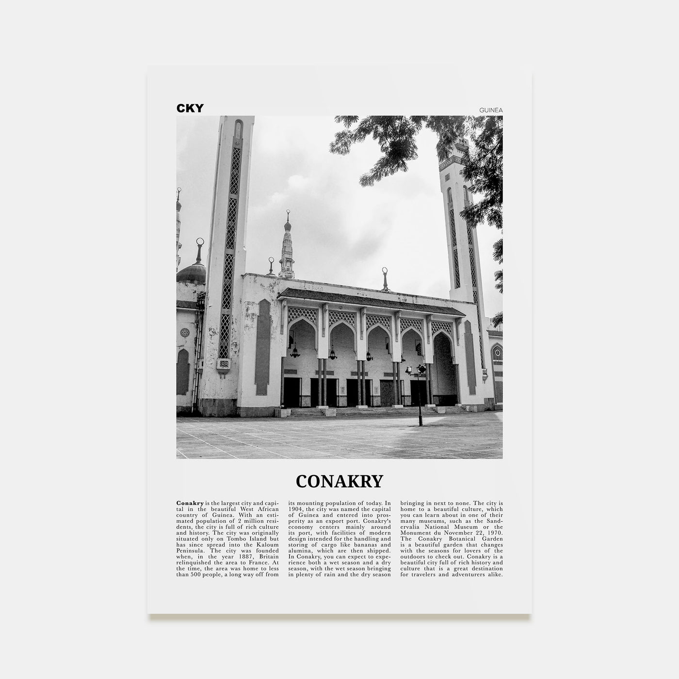 Conakry Travel B&W Poster
