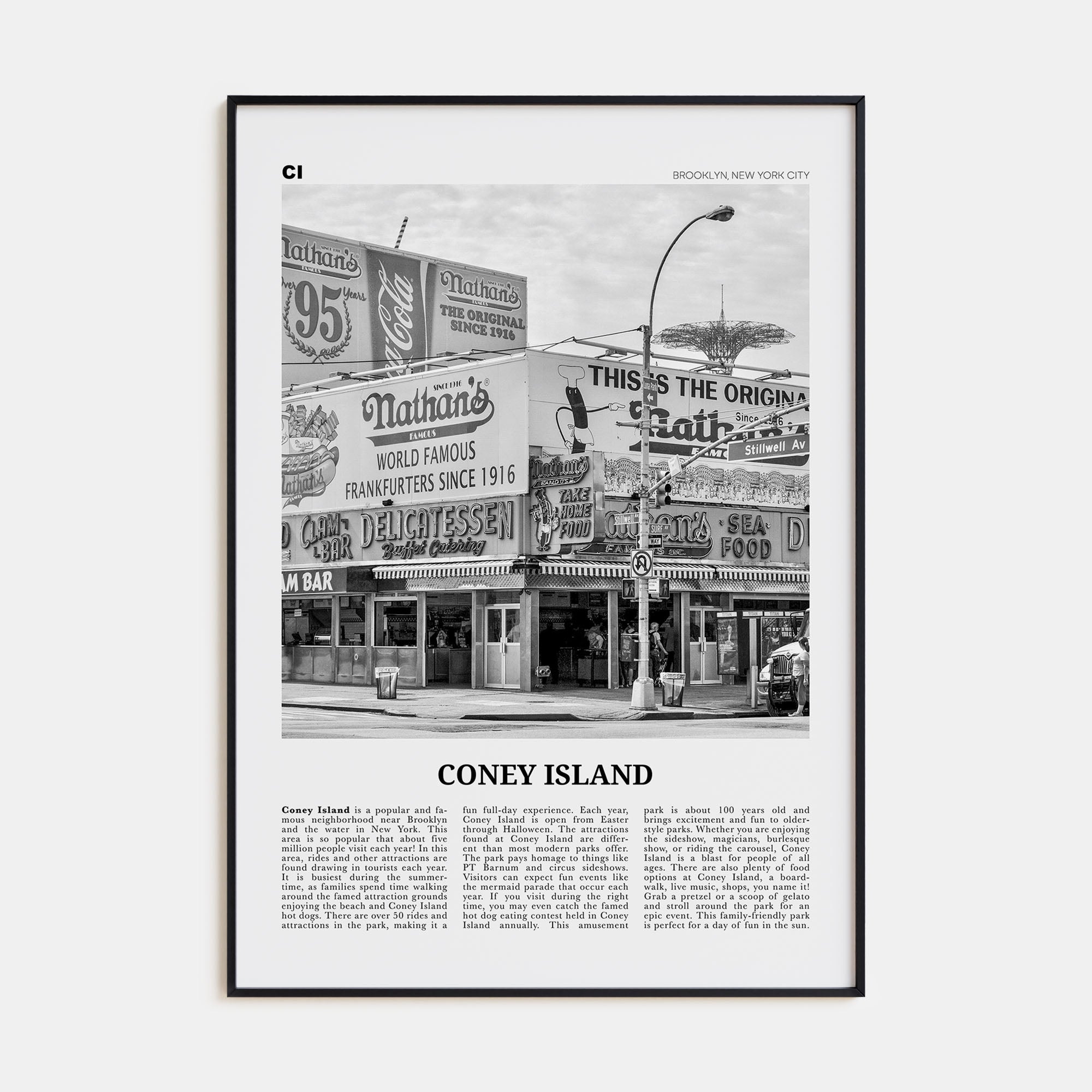 Coney Island Travel B&W Poster