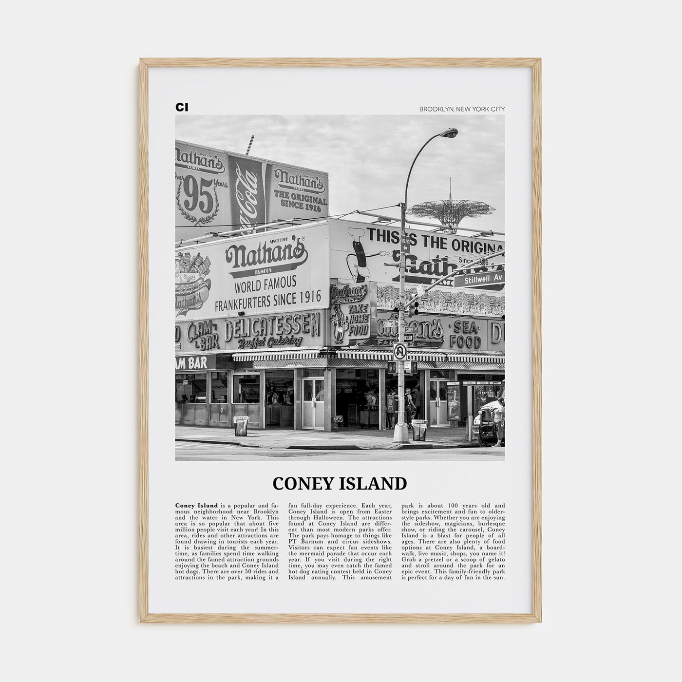 Coney Island Travel B&W Poster