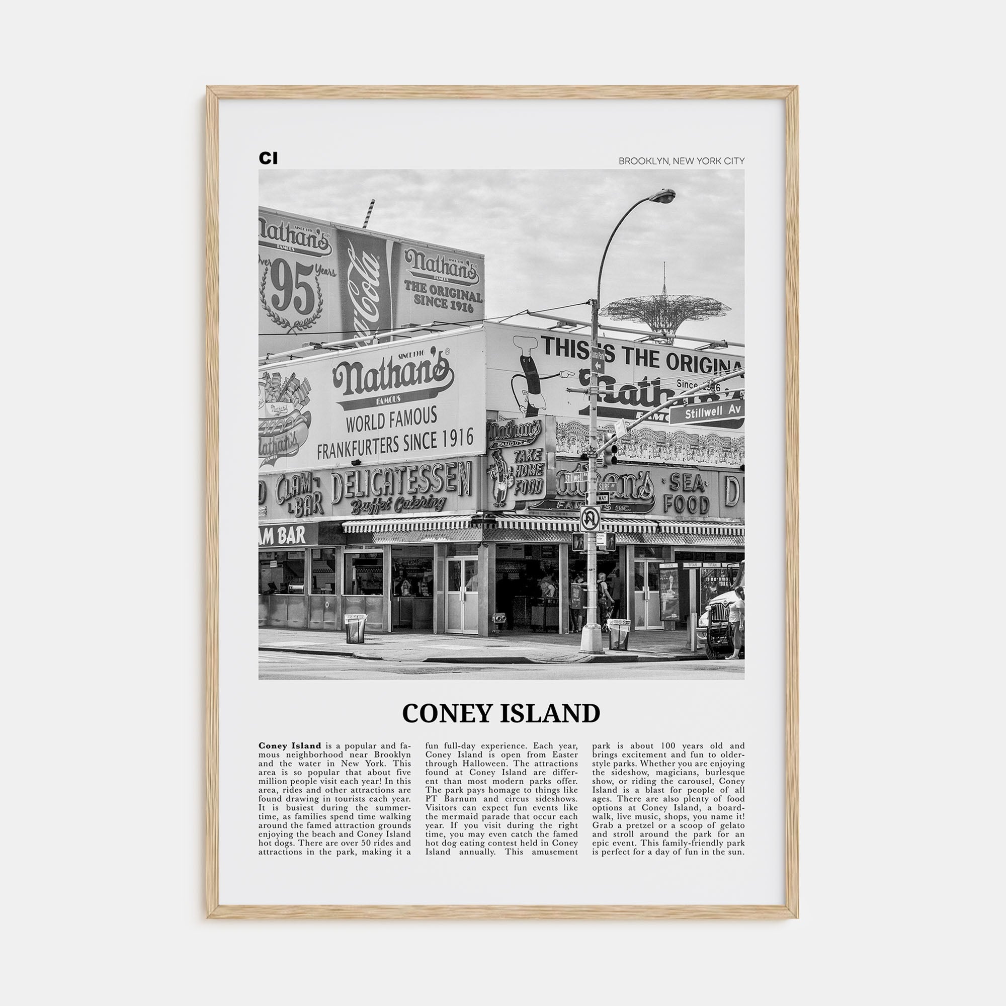 Coney Island Travel B&W Poster