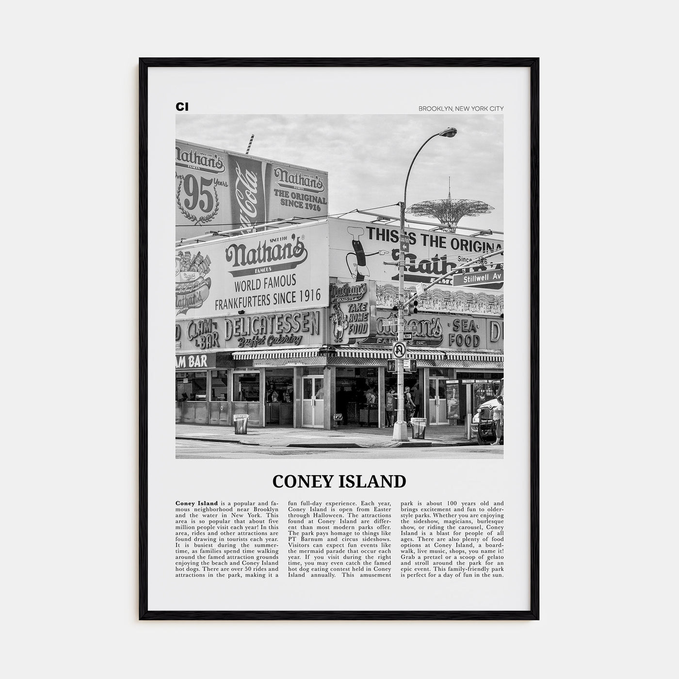 Coney Island Travel B&W Poster
