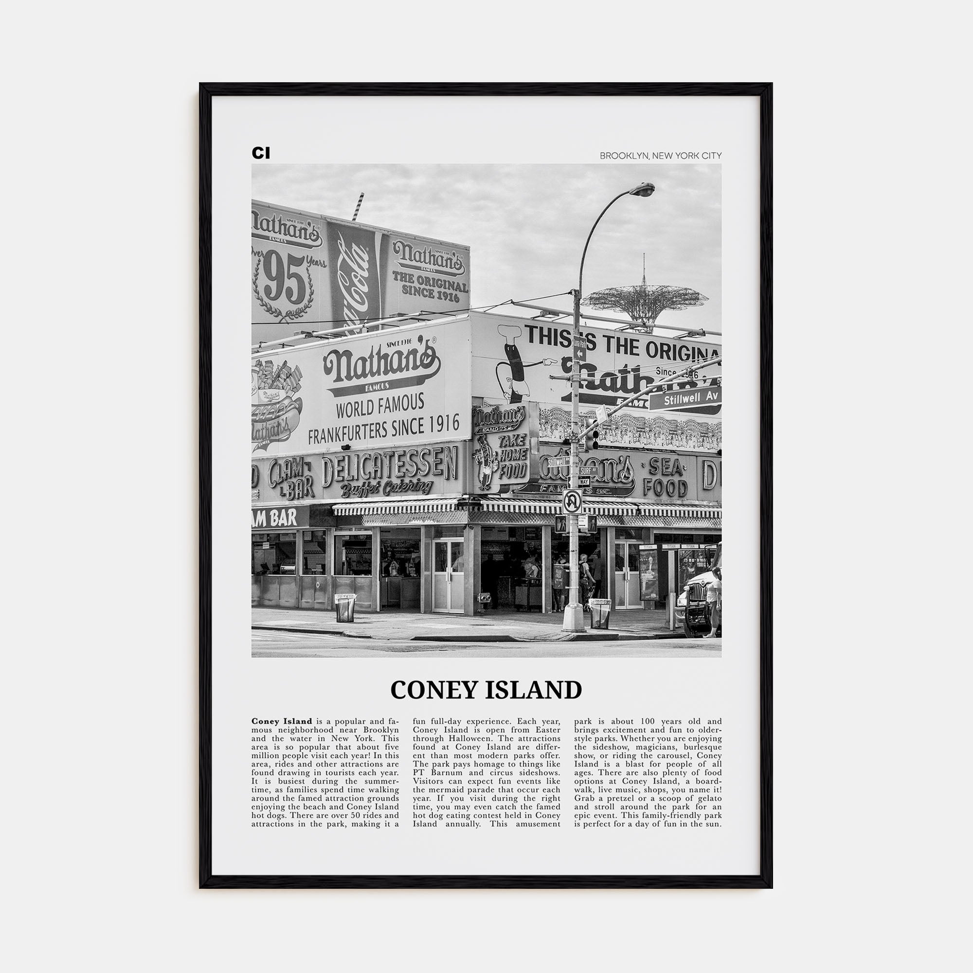 Coney Island Travel B&W Poster