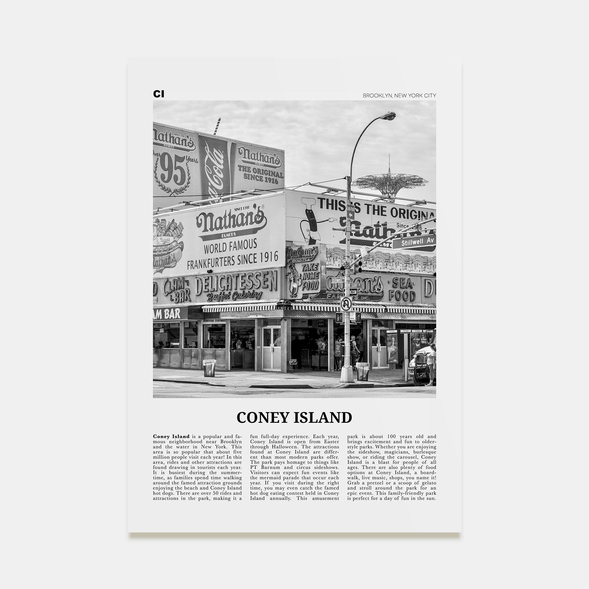 Coney Island Travel B&W Poster
