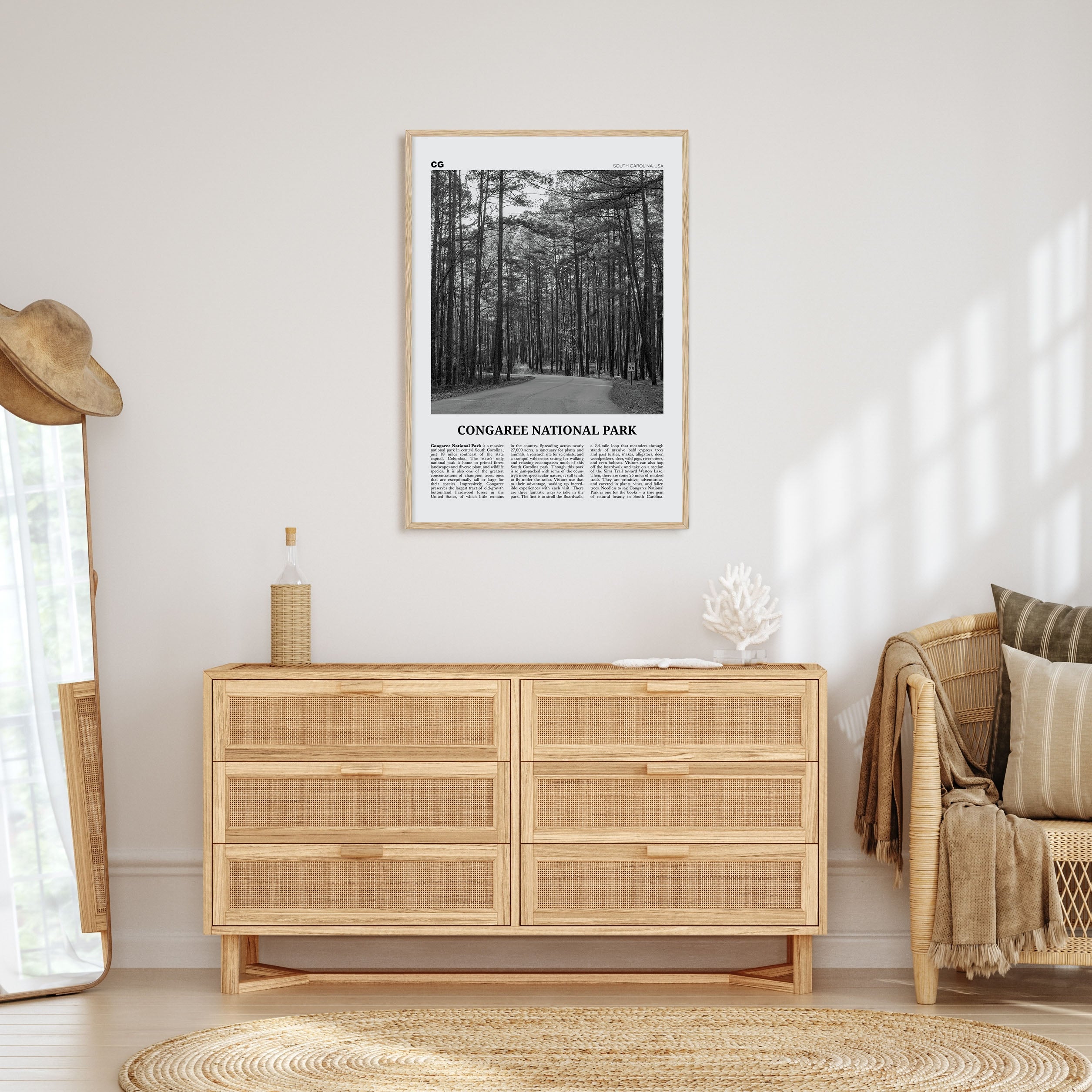 Congaree National Park Travel B&W Poster