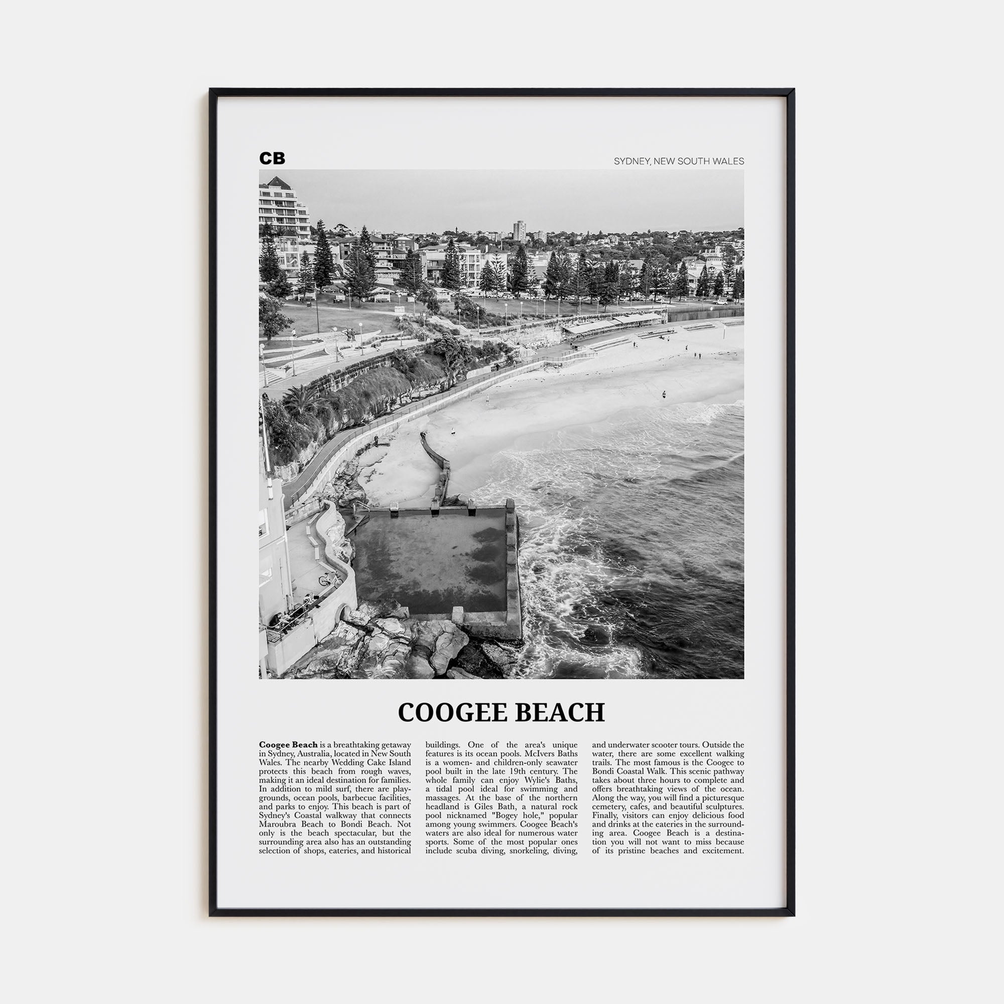 Coogee Beach Travel B&W No 1 Poster