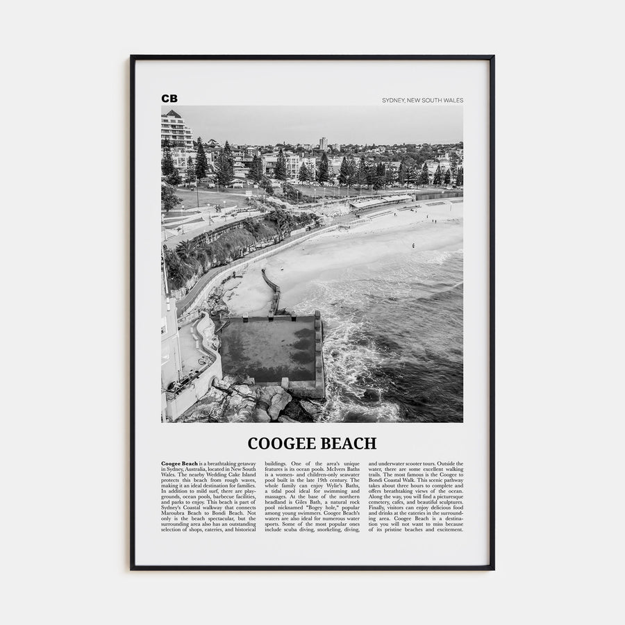 Coogee Beach Travel B&W No 1 Poster