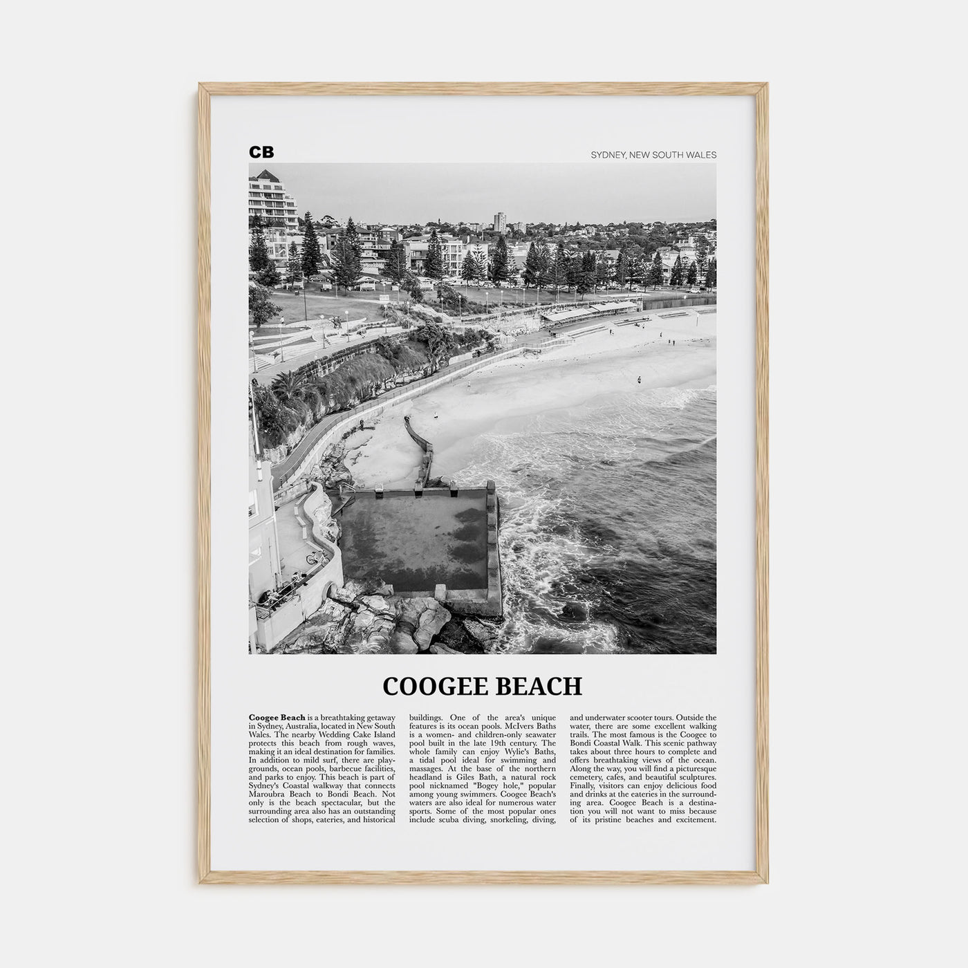 Coogee Beach Travel B&W No 1 Poster