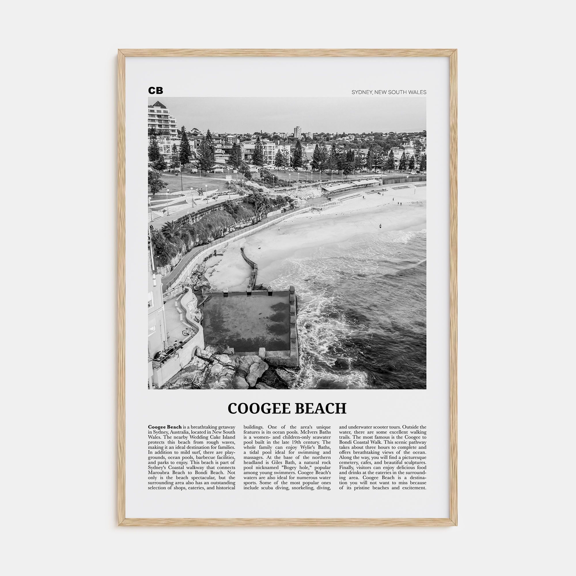 Coogee Beach Travel B&W No 1 Poster
