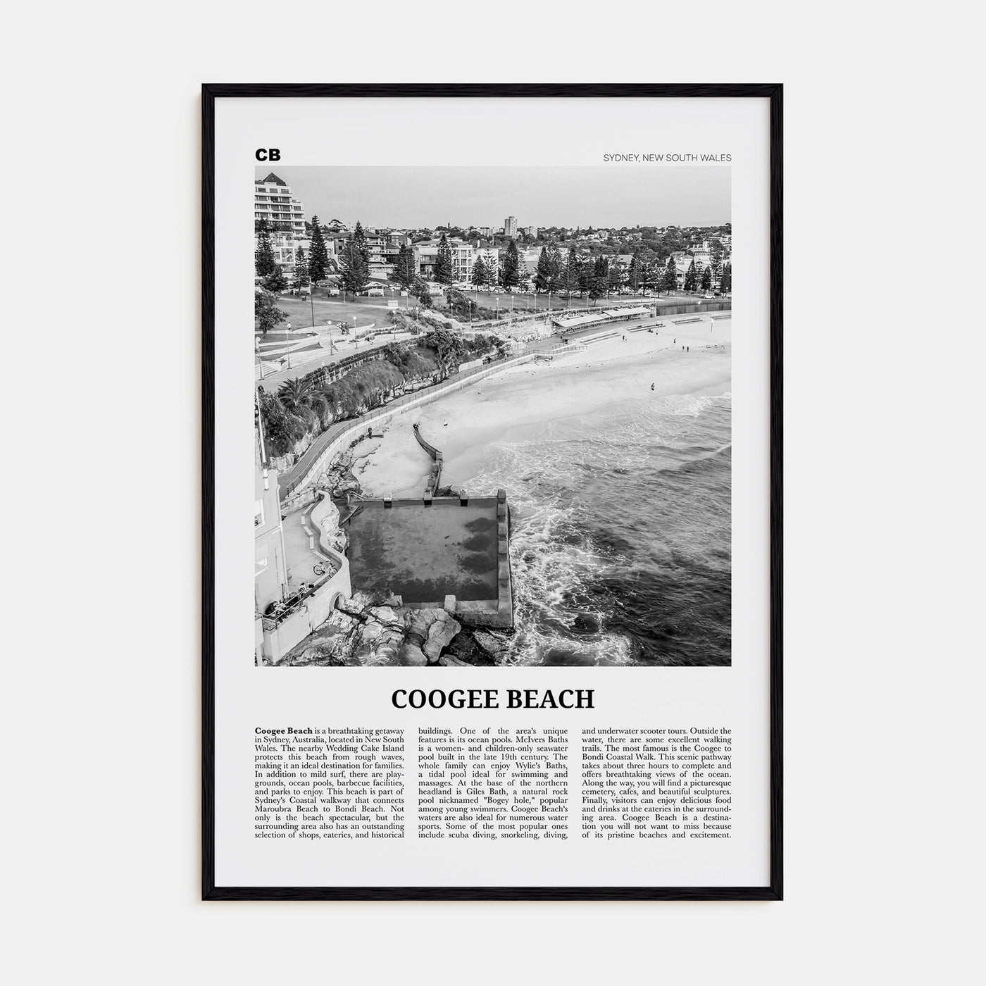 Coogee Beach Travel B&W No 1 Poster