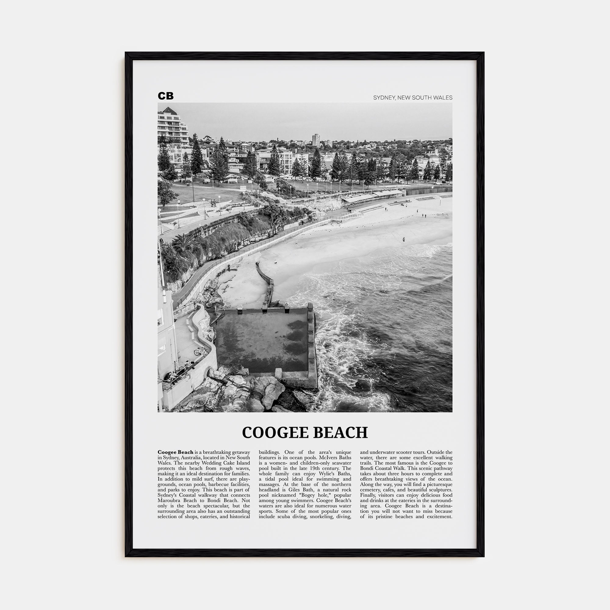 Coogee Beach Travel B&W No 1 Poster