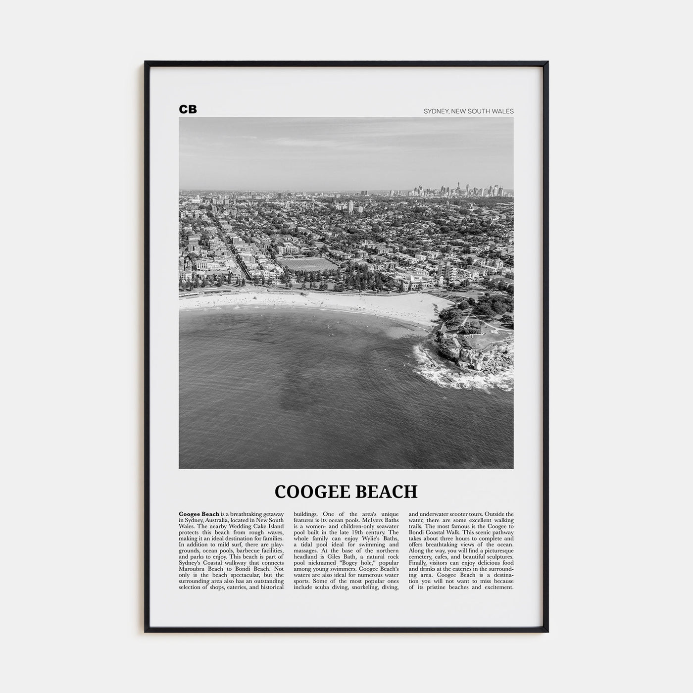 Coogee Beach Travel B&W No 2 Poster