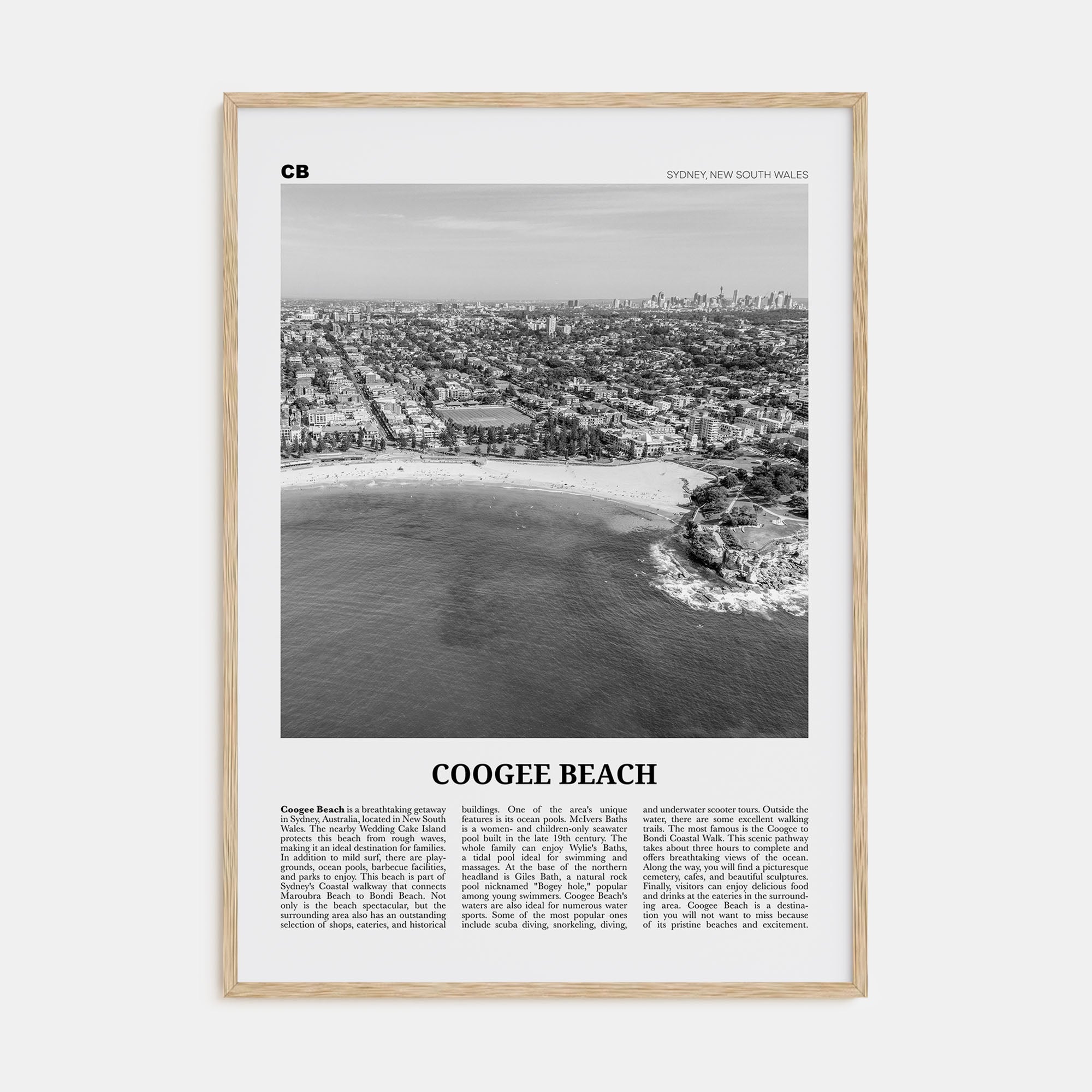 Coogee Beach Travel B&W No 2 Poster