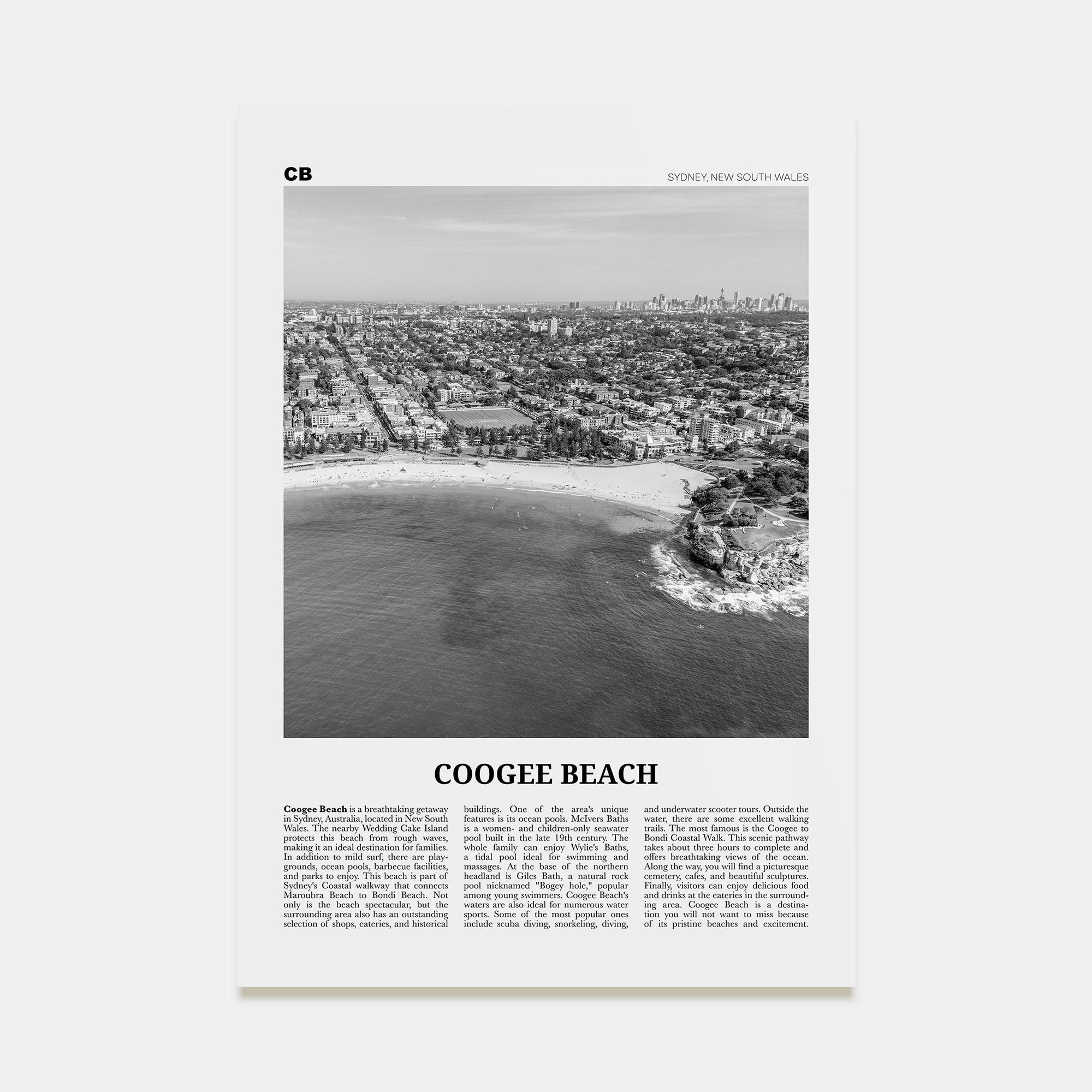 Coogee Beach Travel B&W No 2 Poster