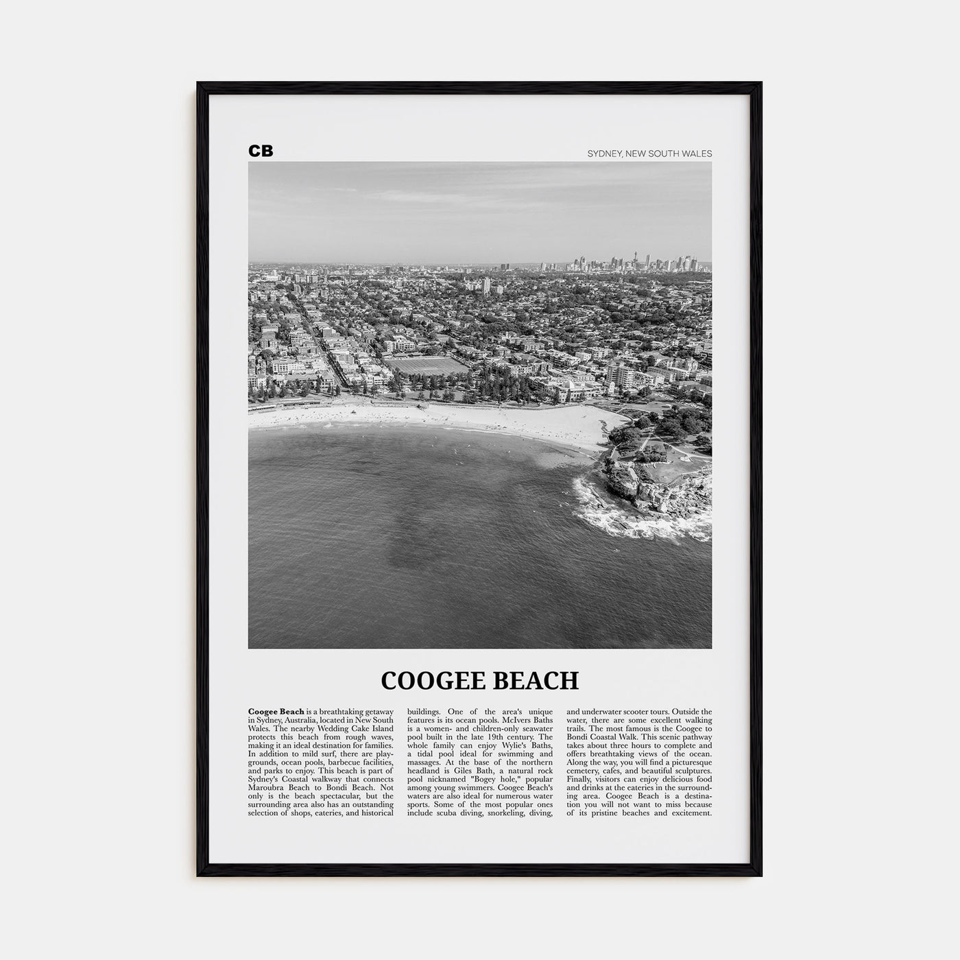 Coogee Beach Travel B&W No 2 Poster