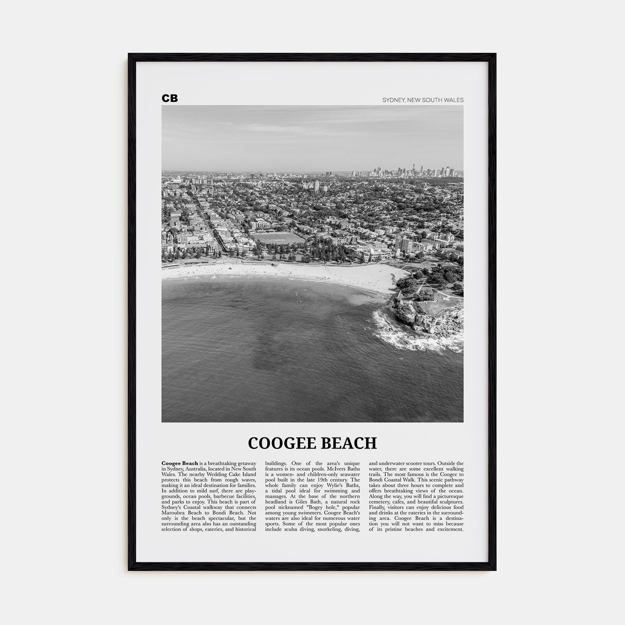 Coogee Beach Travel B&W No 2 Poster