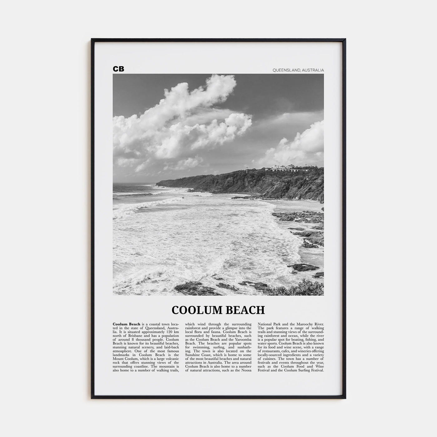 Coolum Beach Travel B&W Poster