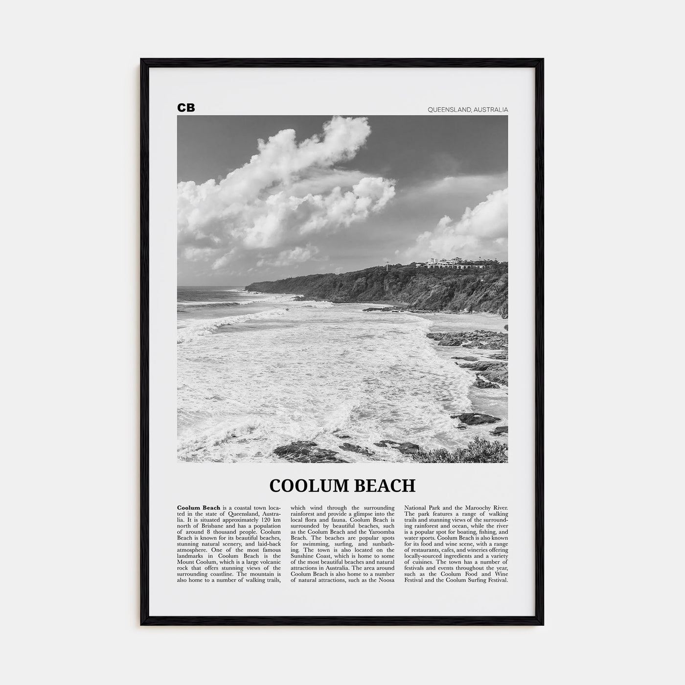 Coolum Beach Travel B&W Poster