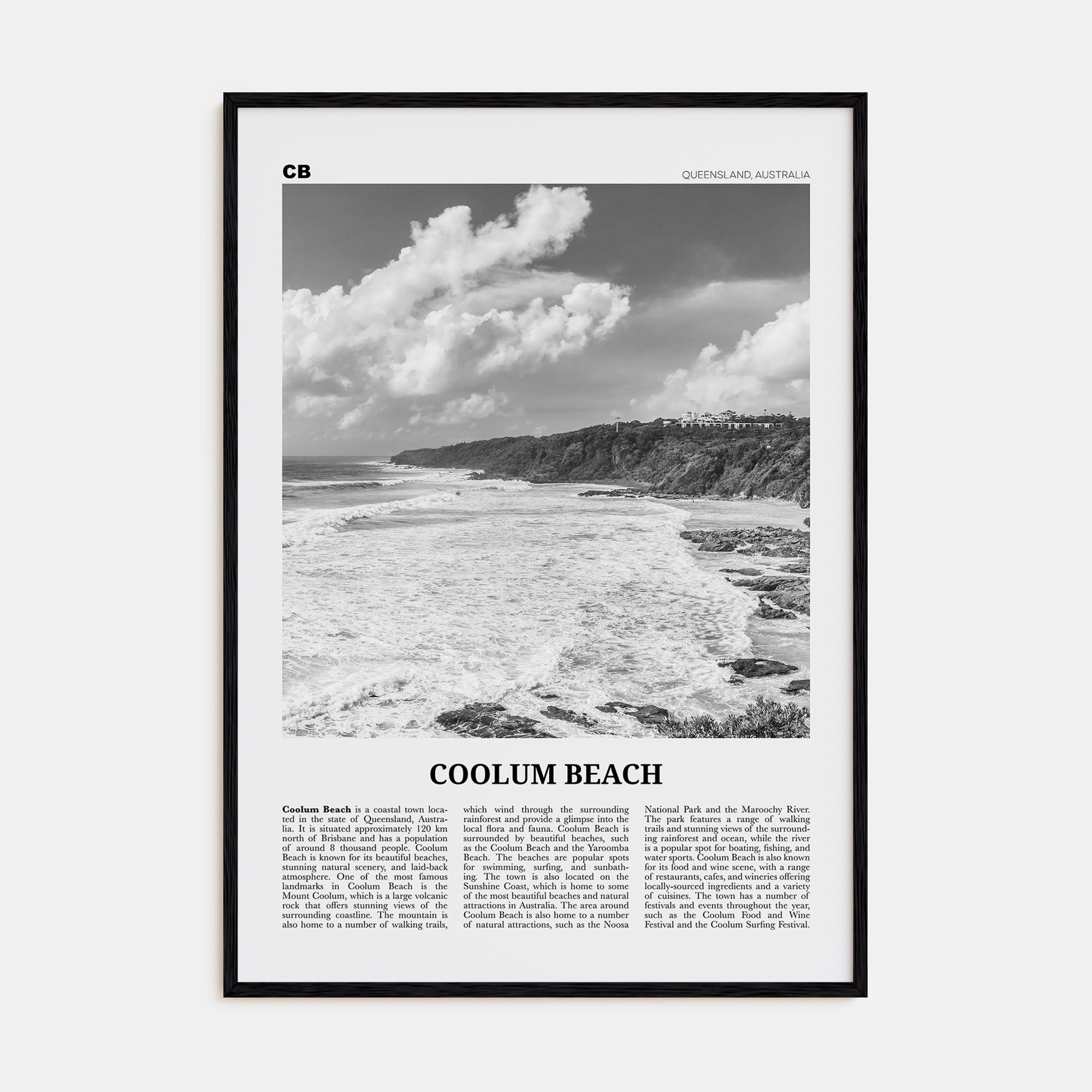 Coolum Beach Travel B&W Poster