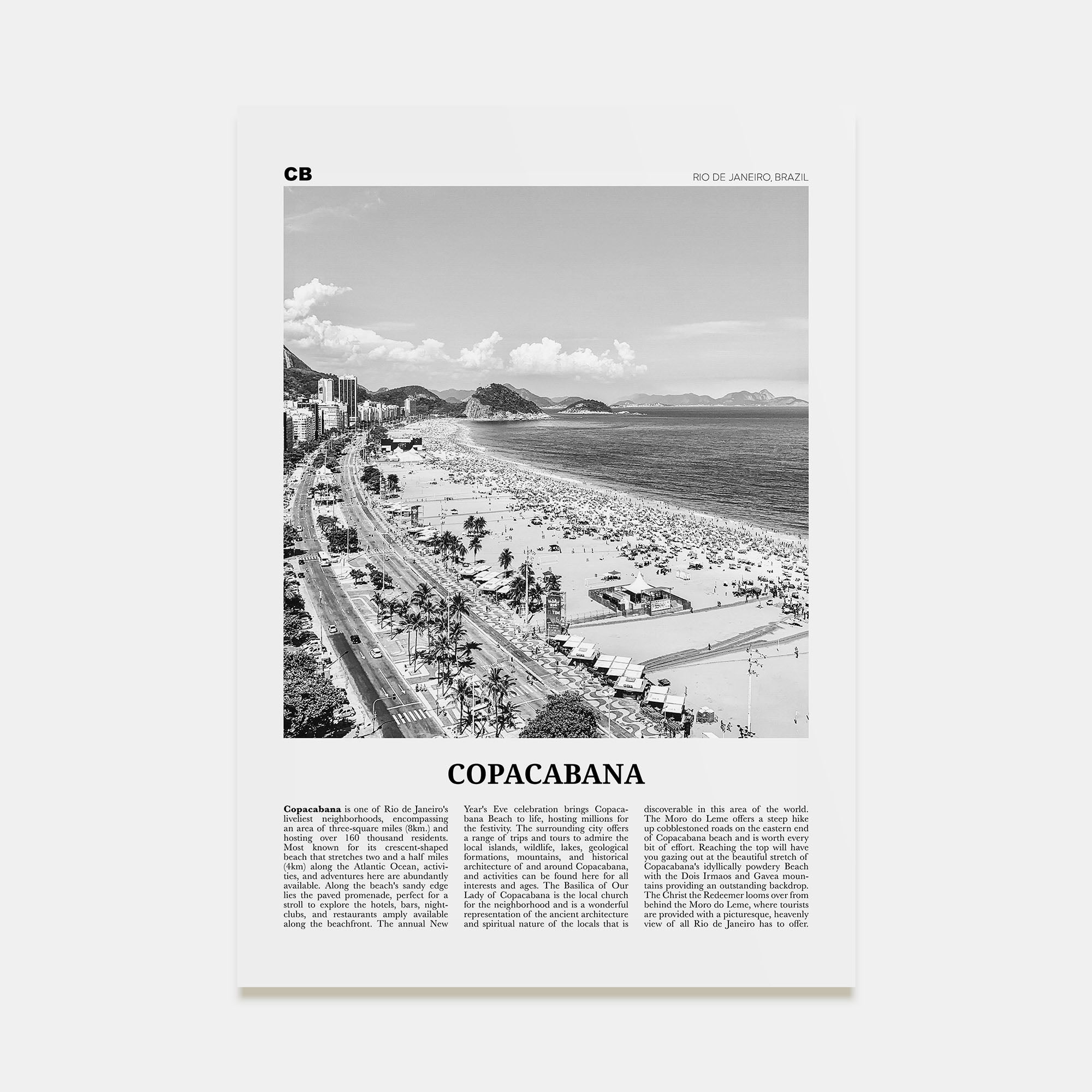 Copacabana Travel B&W Poster
