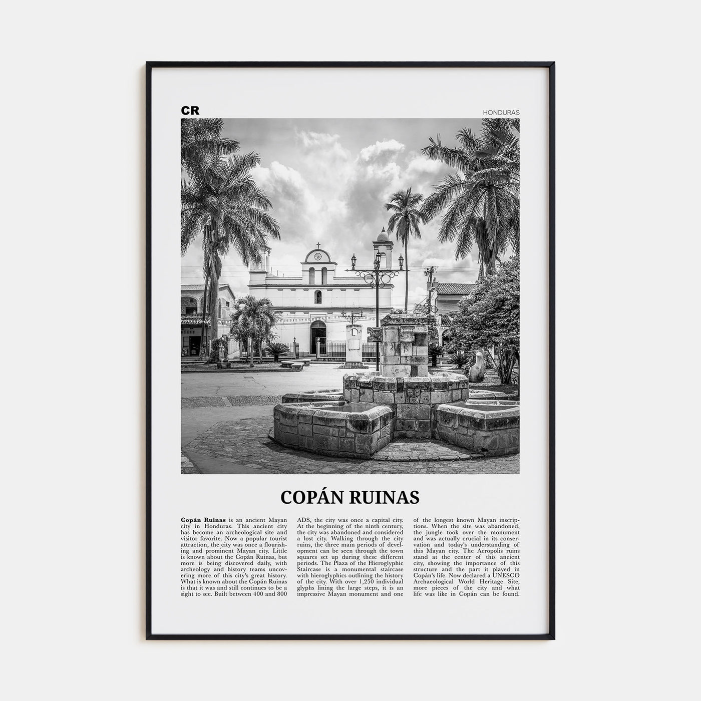 Copán Ruinas Travel B&W Poster