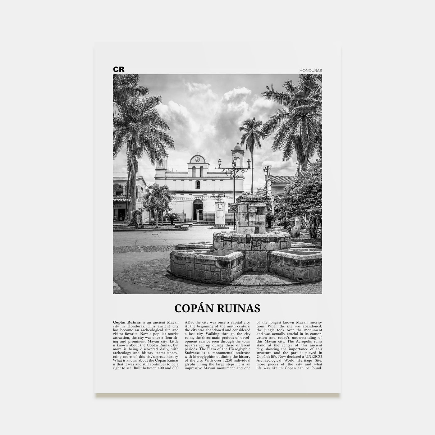 Copán Ruinas Travel B&W Poster