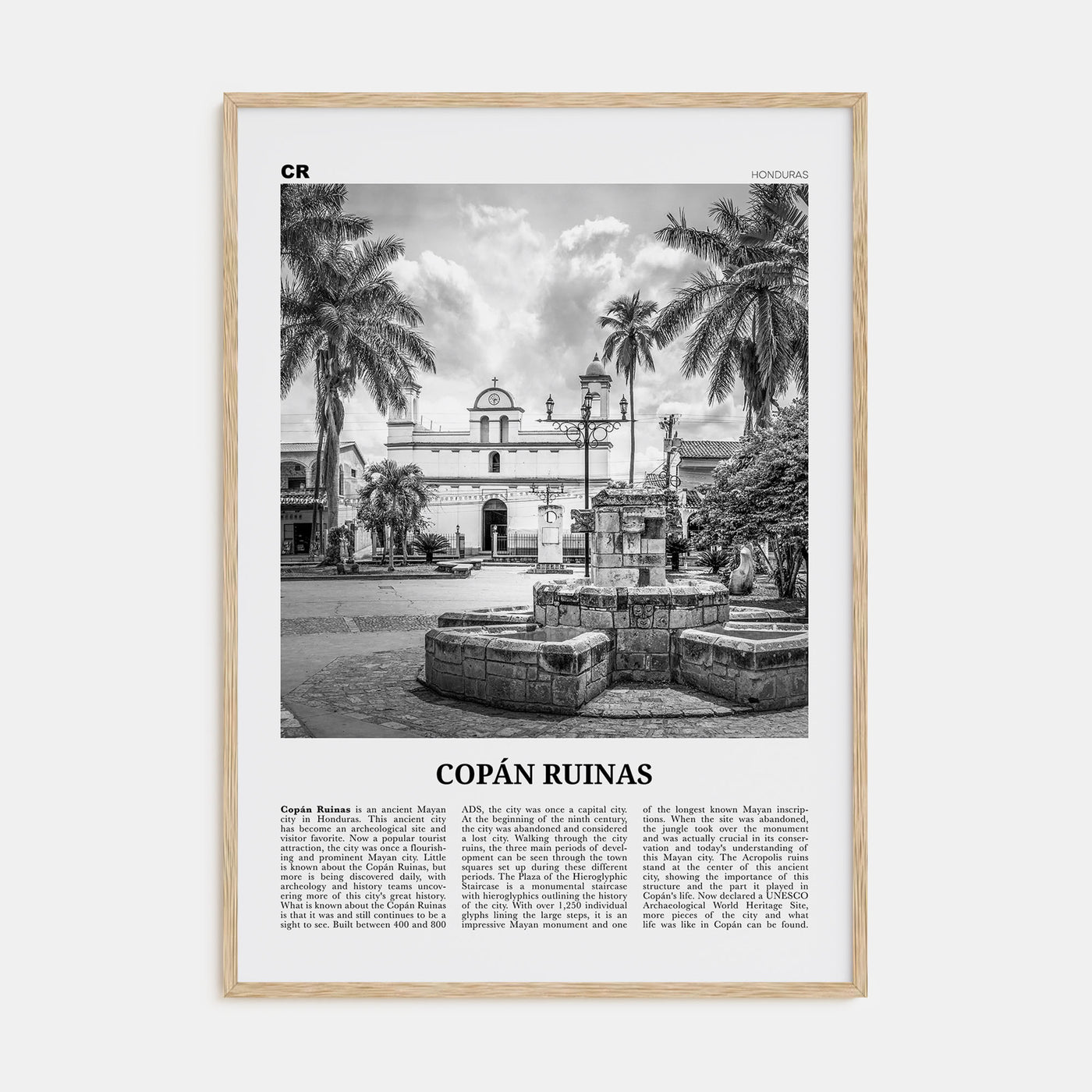 Copán Ruinas Travel B&W Poster