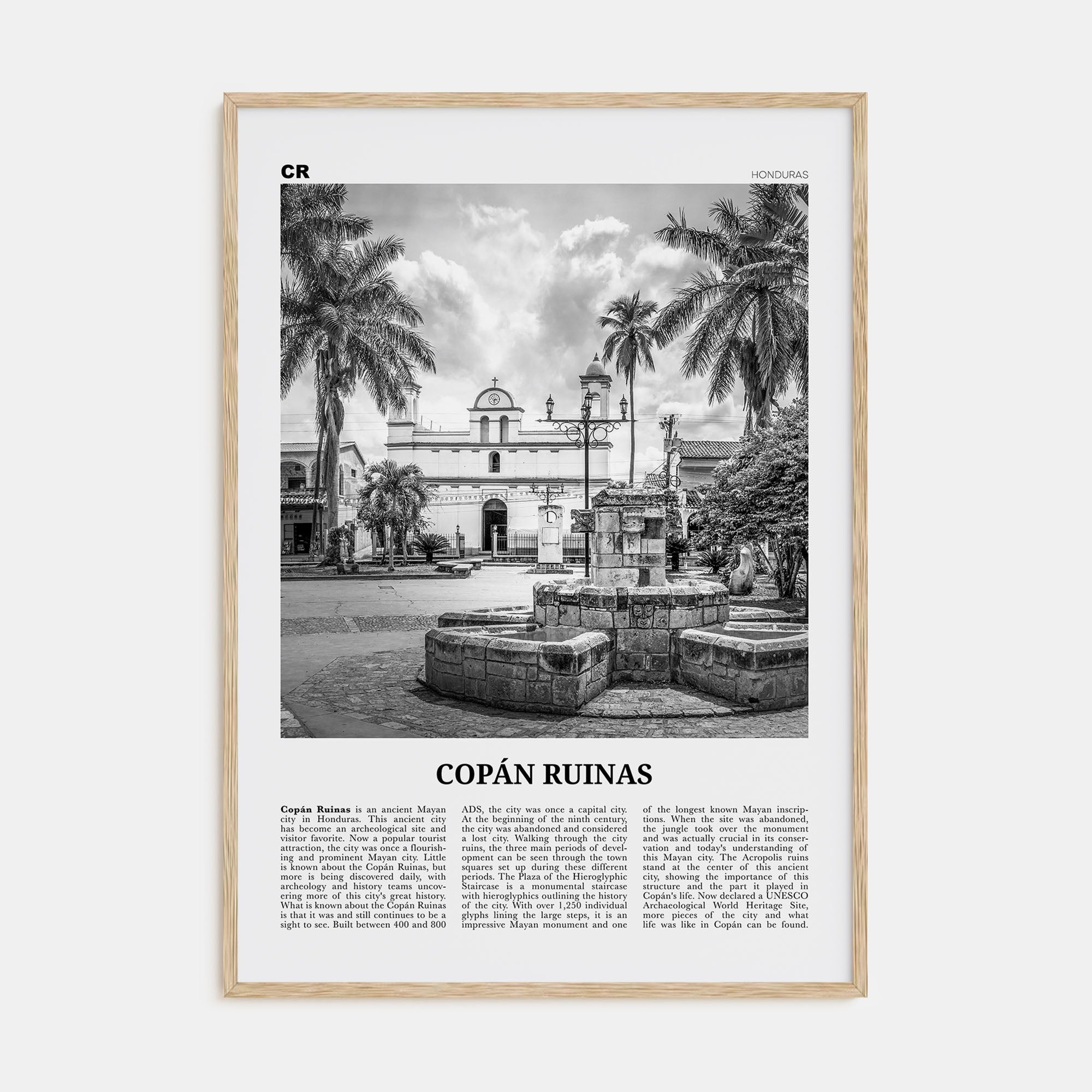 Copán Ruinas Travel B&W Poster