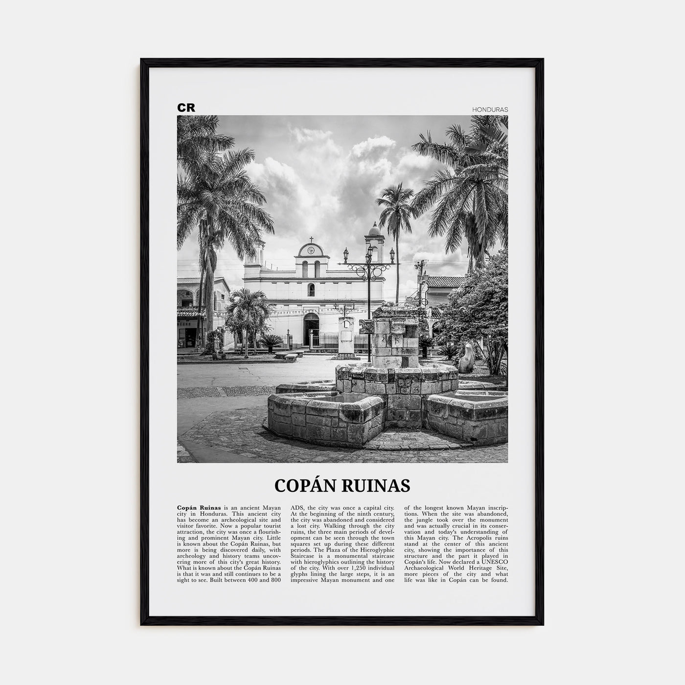 Copán Ruinas Travel B&W Poster