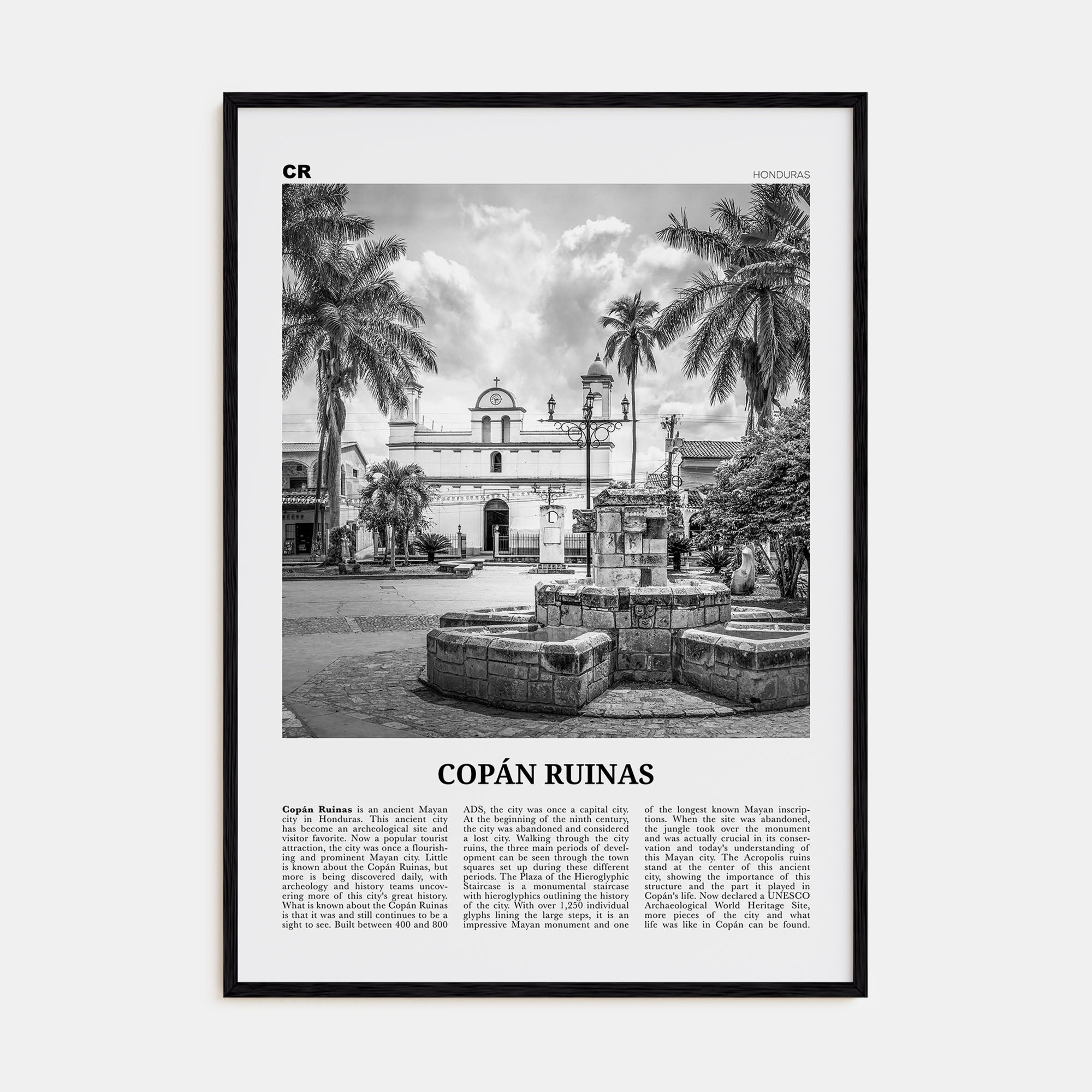 Copán Ruinas Travel B&W Poster