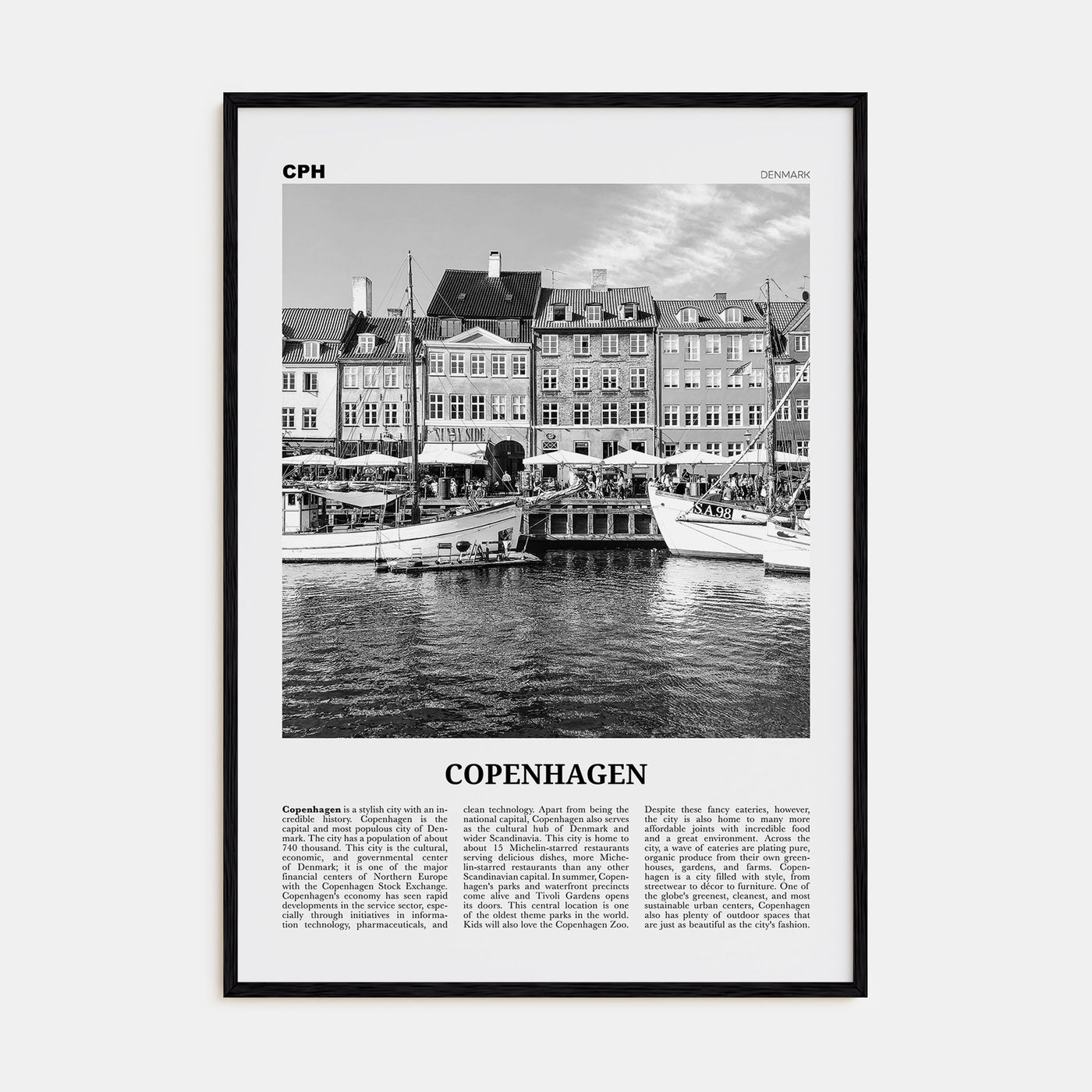 Copenhagen Travel B&W No 1 Poster