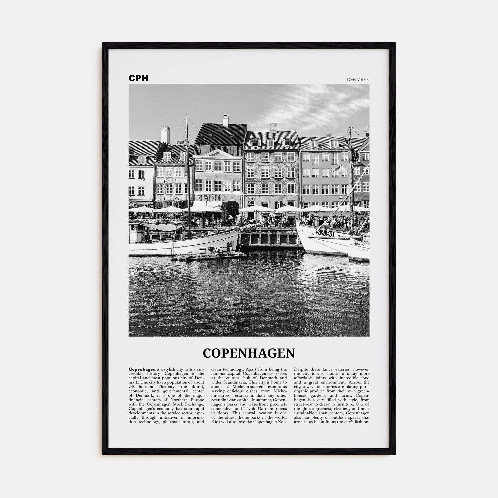 Copenhagen Travel B&W No 1 Poster