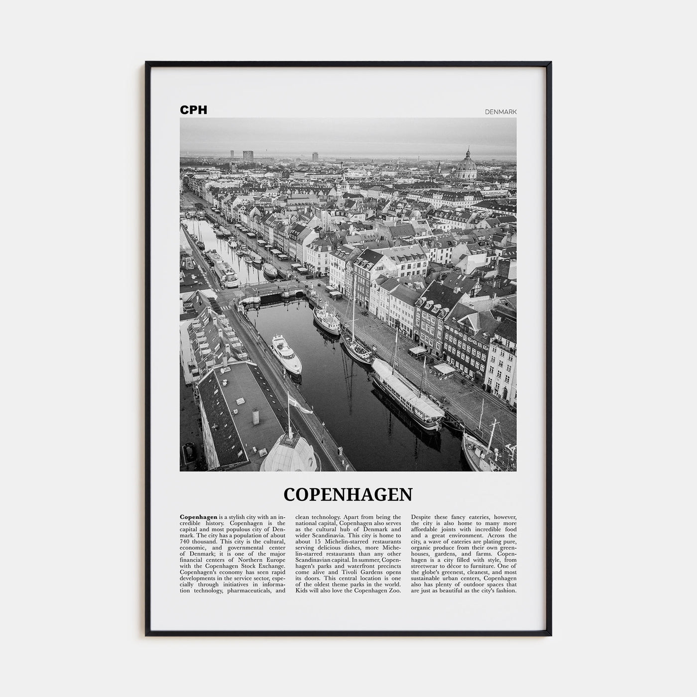 Copenhagen Travel B&W No 2 Poster