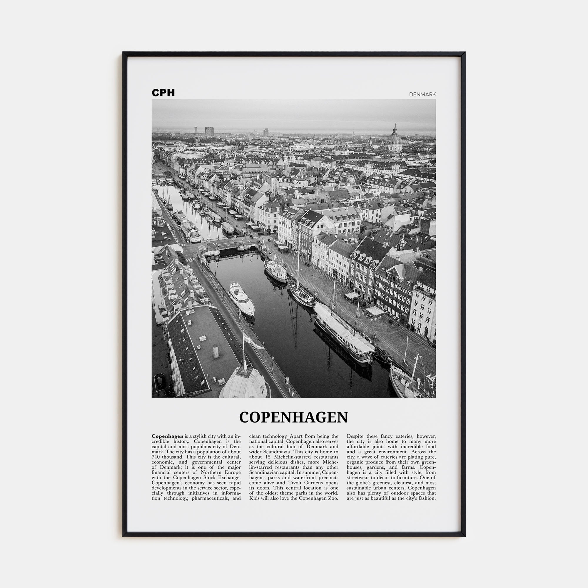 Copenhagen Travel B&W No 2 Poster
