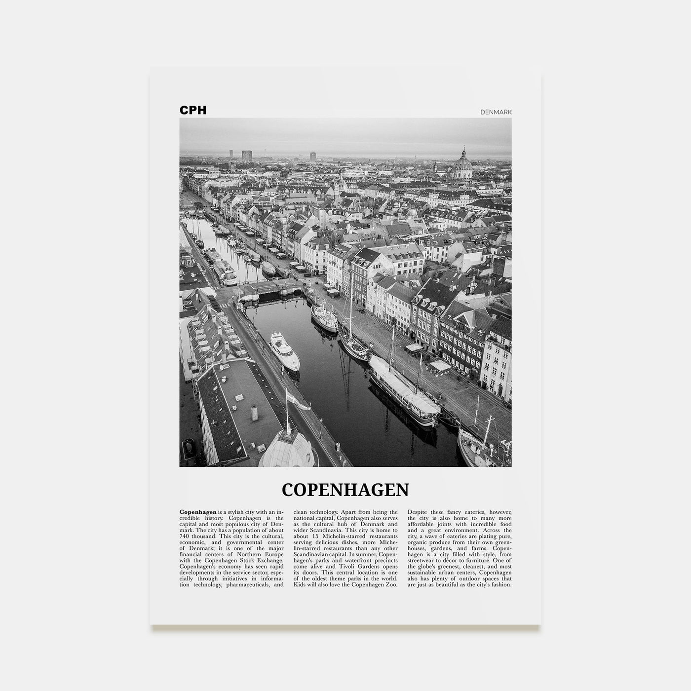 Copenhagen Travel B&W No 2 Poster